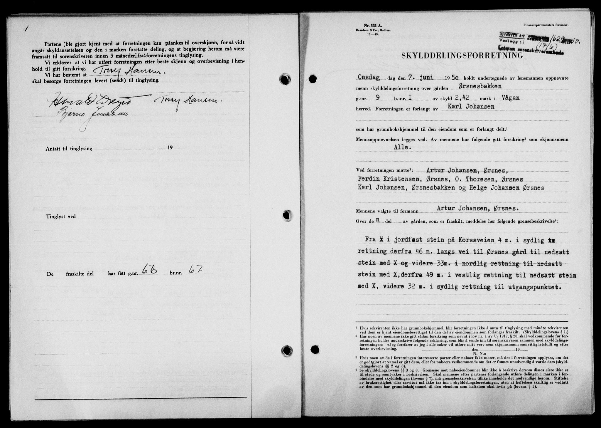 Lofoten sorenskriveri, SAT/A-0017/1/2/2C/L0023a: Mortgage book no. 23a, 1950-1950, Diary no: : 1629/1950