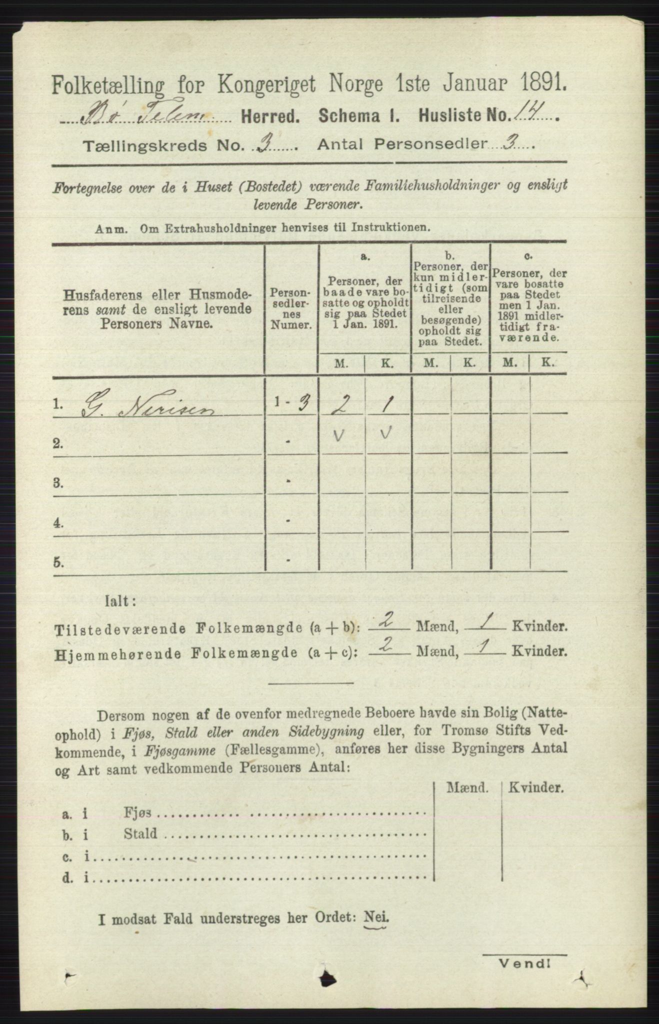 RA, 1891 census for 0821 Bø, 1891, p. 990