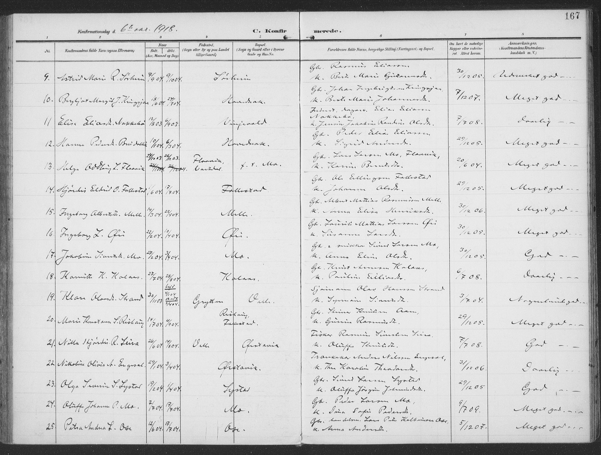 Ministerialprotokoller, klokkerbøker og fødselsregistre - Møre og Romsdal, AV/SAT-A-1454/513/L0178: Parish register (official) no. 513A05, 1906-1919, p. 167