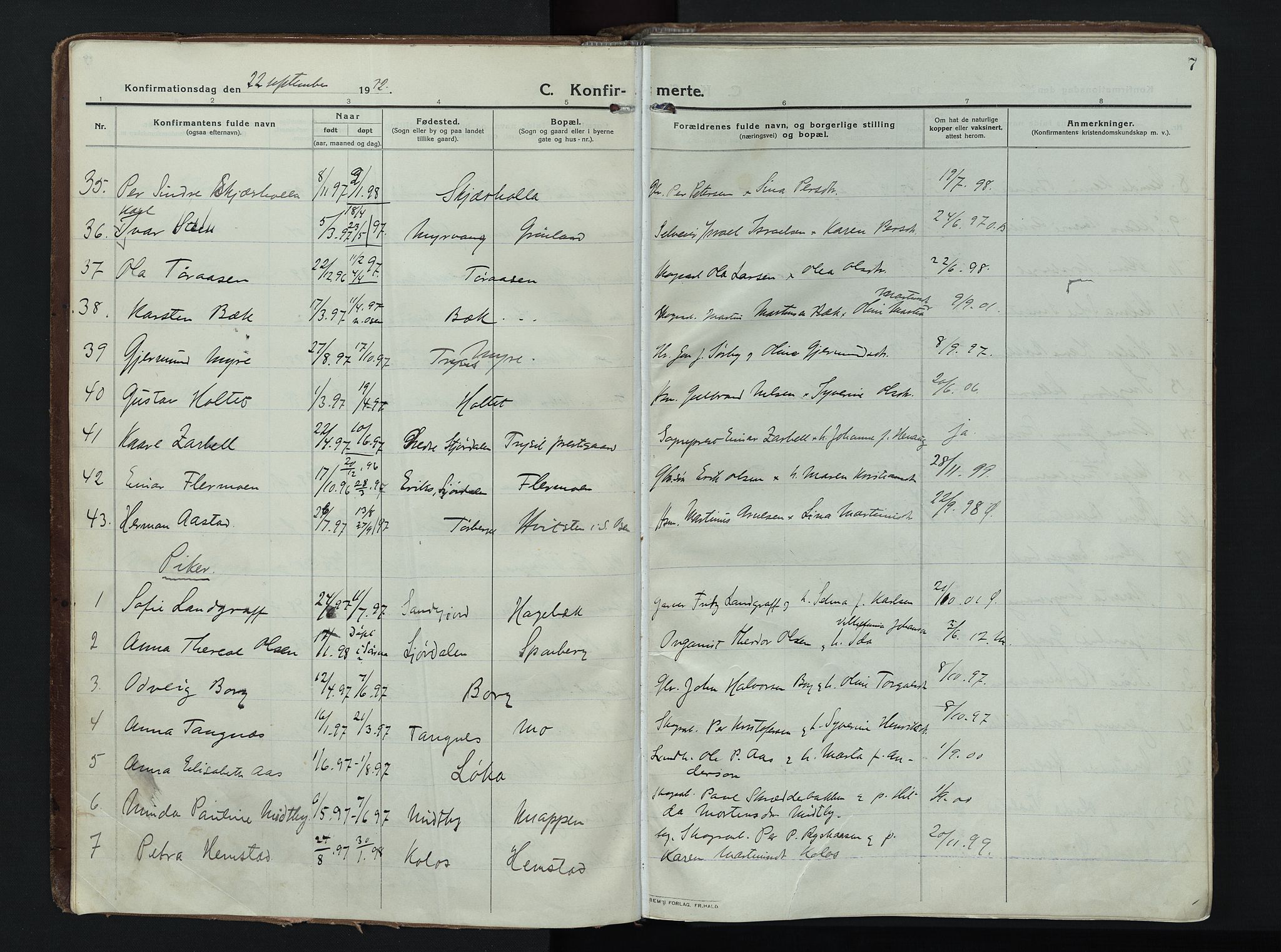 Trysil prestekontor, AV/SAH-PREST-046/H/Ha/Haa/L0014: Parish register (official) no. 14, 1912-1923, p. 7