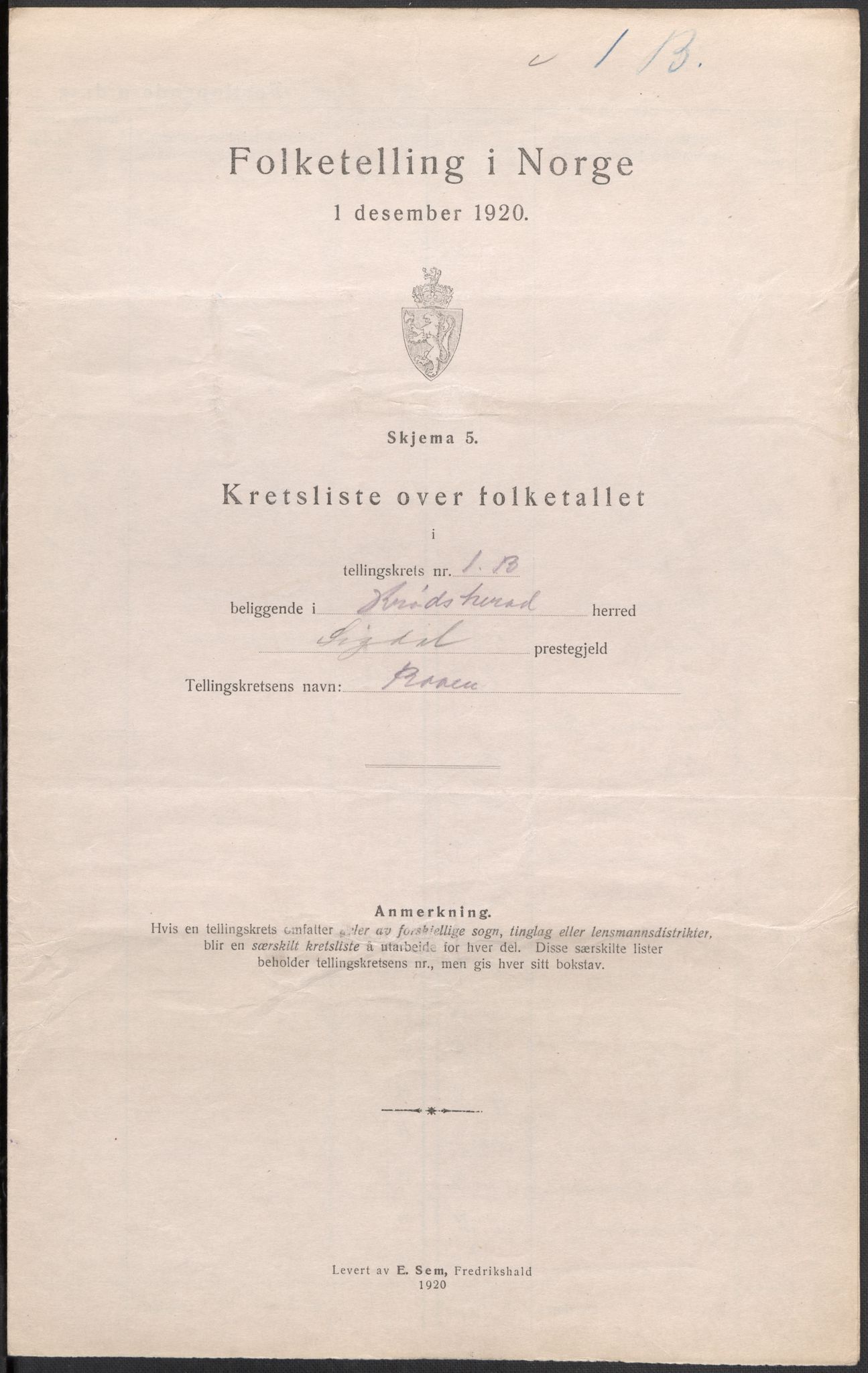 SAKO, 1920 census for Krødsherad, 1920, p. 11