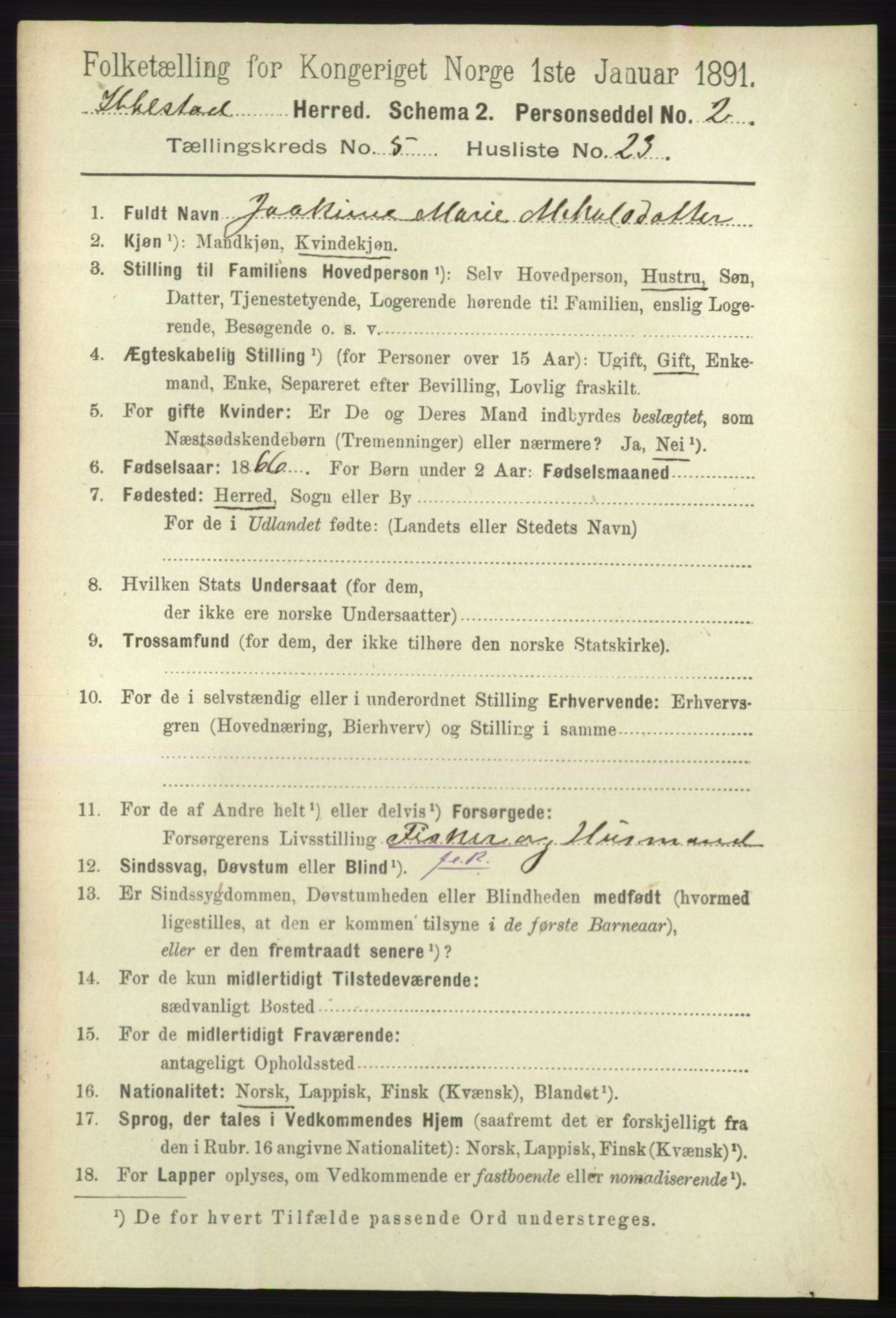 RA, 1891 census for 1917 Ibestad, 1891, p. 3075