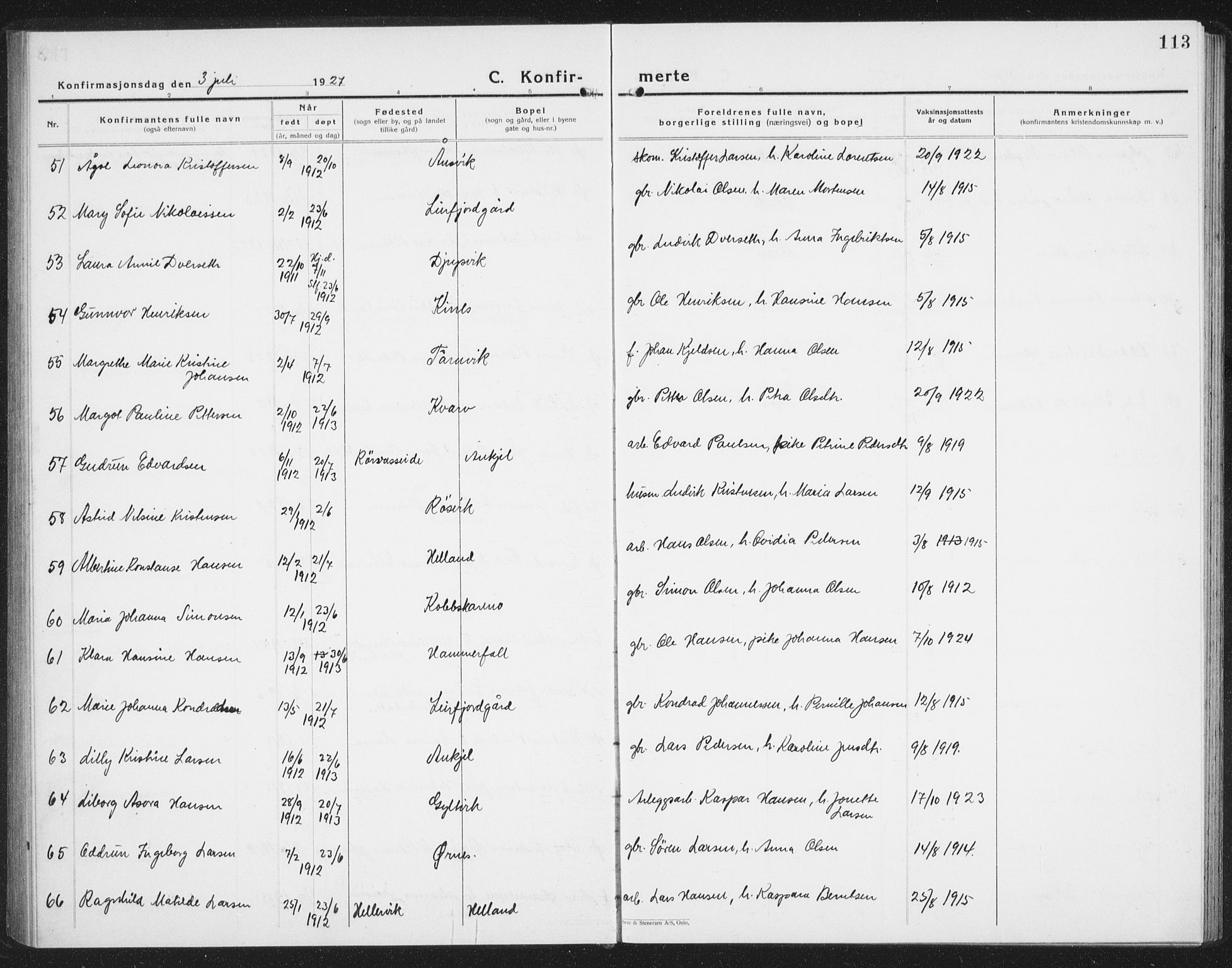 Ministerialprotokoller, klokkerbøker og fødselsregistre - Nordland, AV/SAT-A-1459/854/L0788: Parish register (copy) no. 854C04, 1926-1940, p. 113