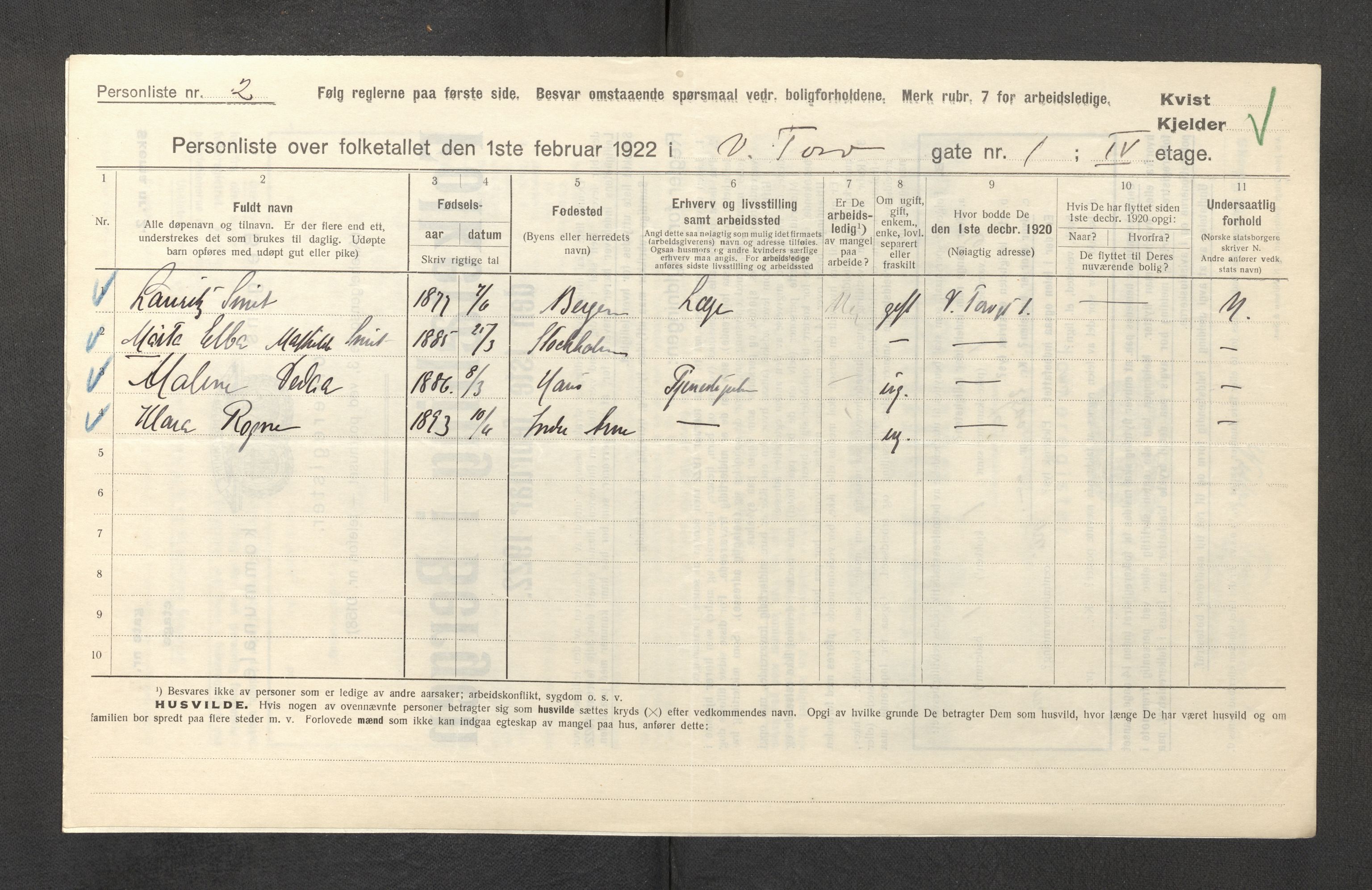 SAB, Municipal Census 1922 for Bergen, 1922, p. 44576