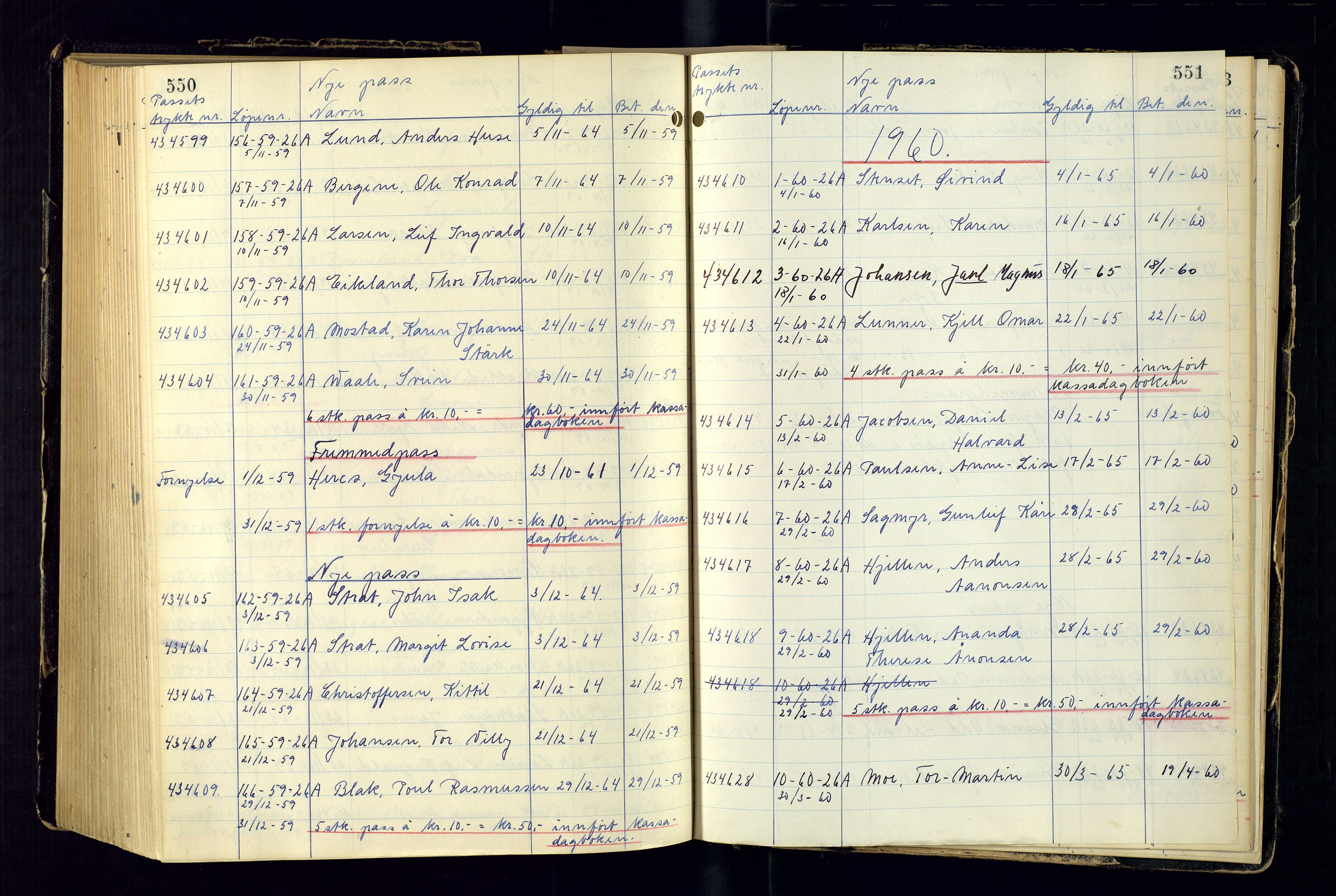 Risør politistasjon, AV/SAK-1243-0006/K/Ka/L0001/0002: Passprotokoller / Passprotokoll, 1946-1963, p. 550-551