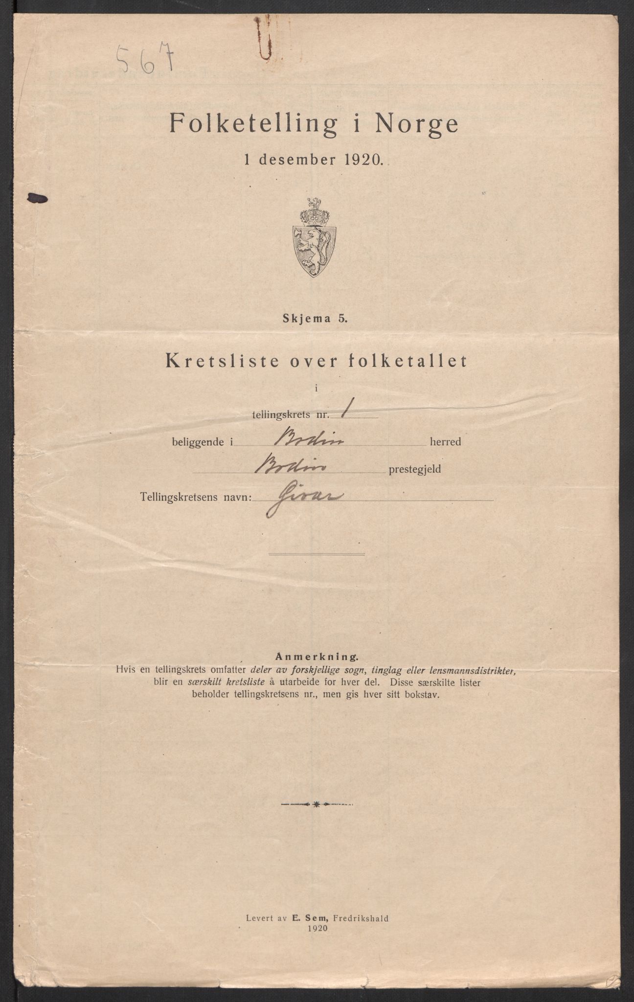 SAT, 1920 census for Bodin, 1920, p. 14