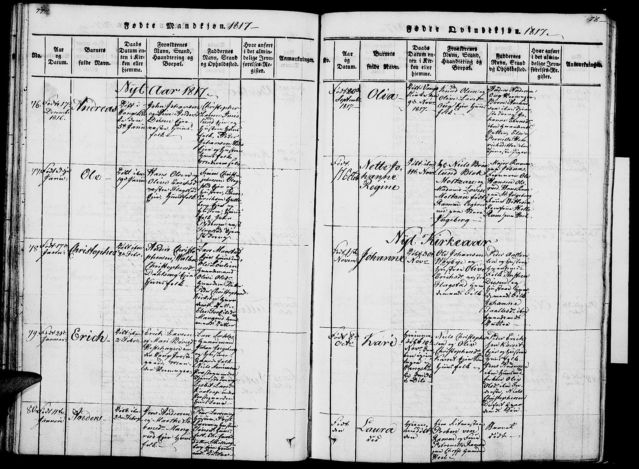 Vang prestekontor, Hedmark, SAH/PREST-008/H/Ha/Haa/L0007: Parish register (official) no. 7, 1813-1826, p. 77-78