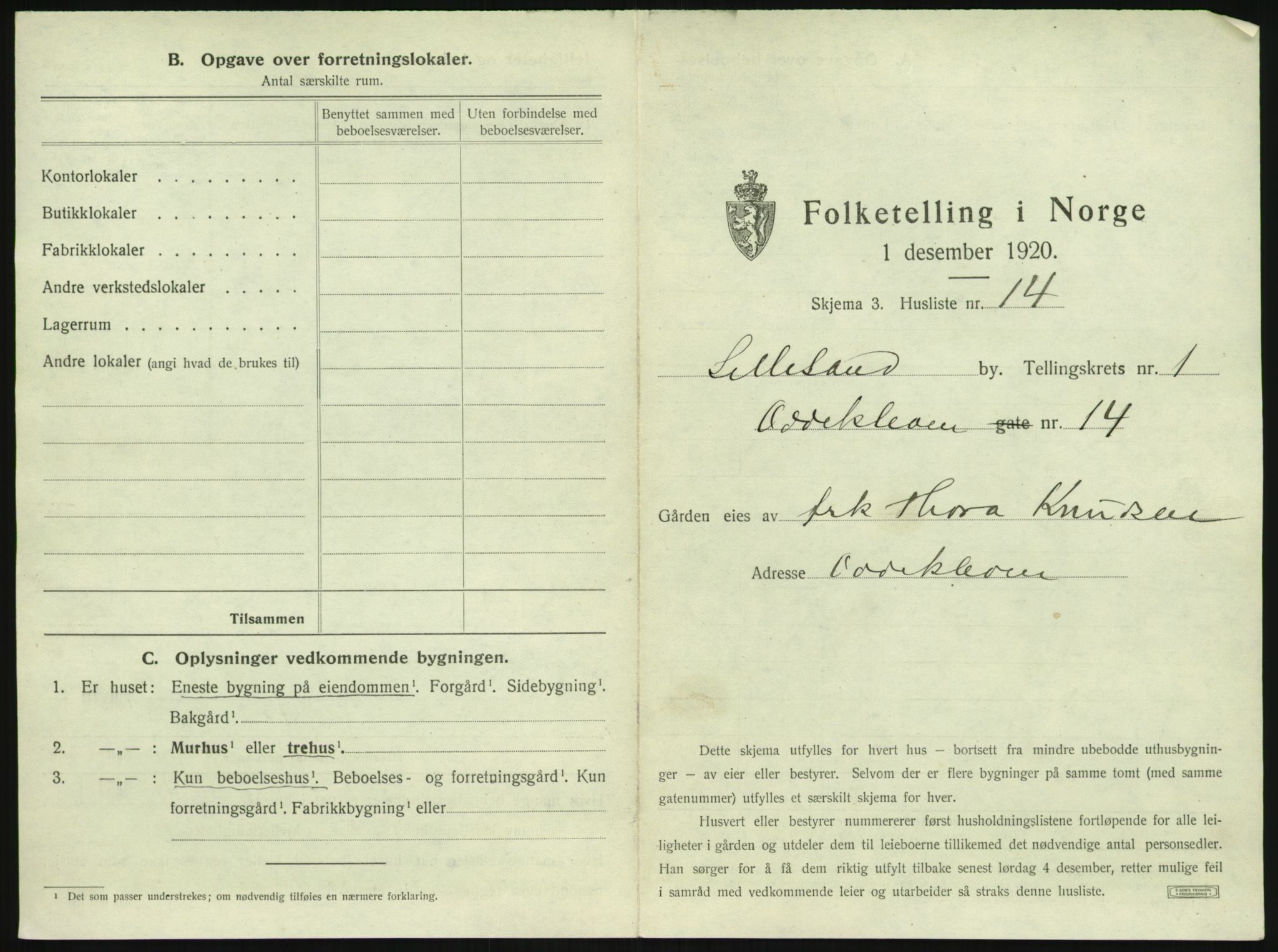 SAK, 1920 census for Lillesand, 1920, p. 49