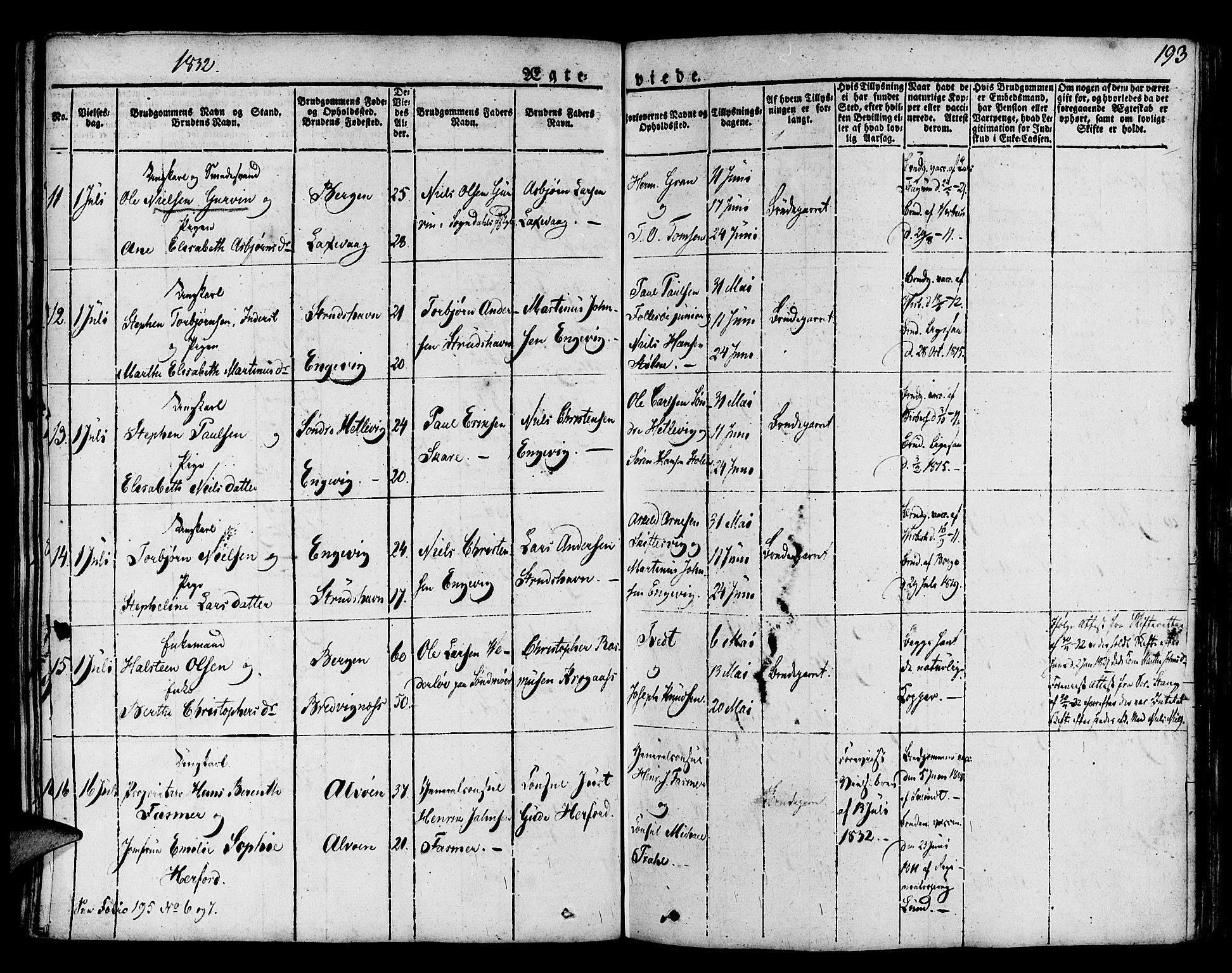 Askøy Sokneprestembete, AV/SAB-A-74101/H/Ha/Haa/Haaa/L0004: Parish register (official) no. A 4, 1825-1845, p. 193