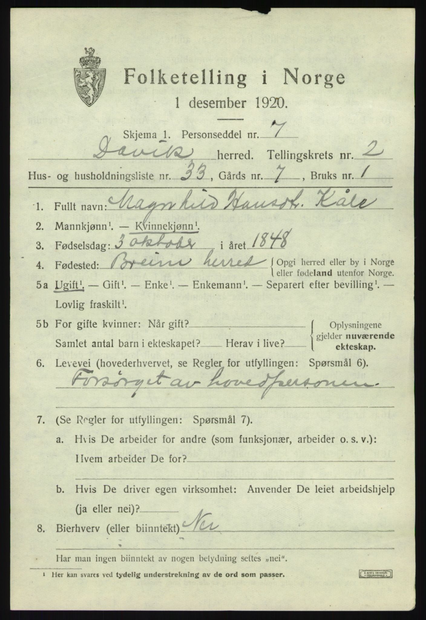 SAB, 1920 census for Davik, 1920, p. 1795