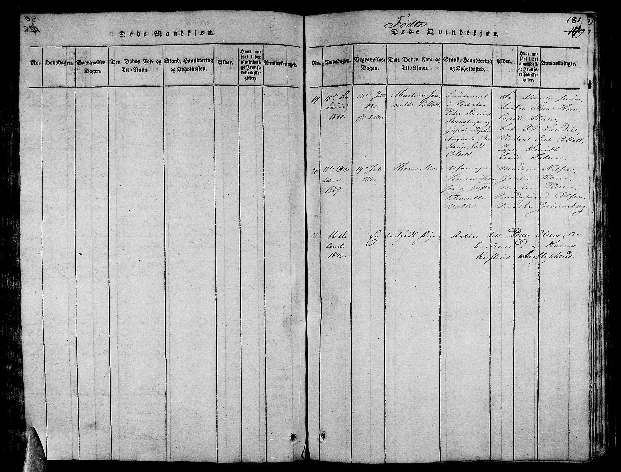 Stavern kirkebøker, SAKO/A-318/G/Ga/L0001: Parish register (copy) no. 1, 1817-1841, p. 181