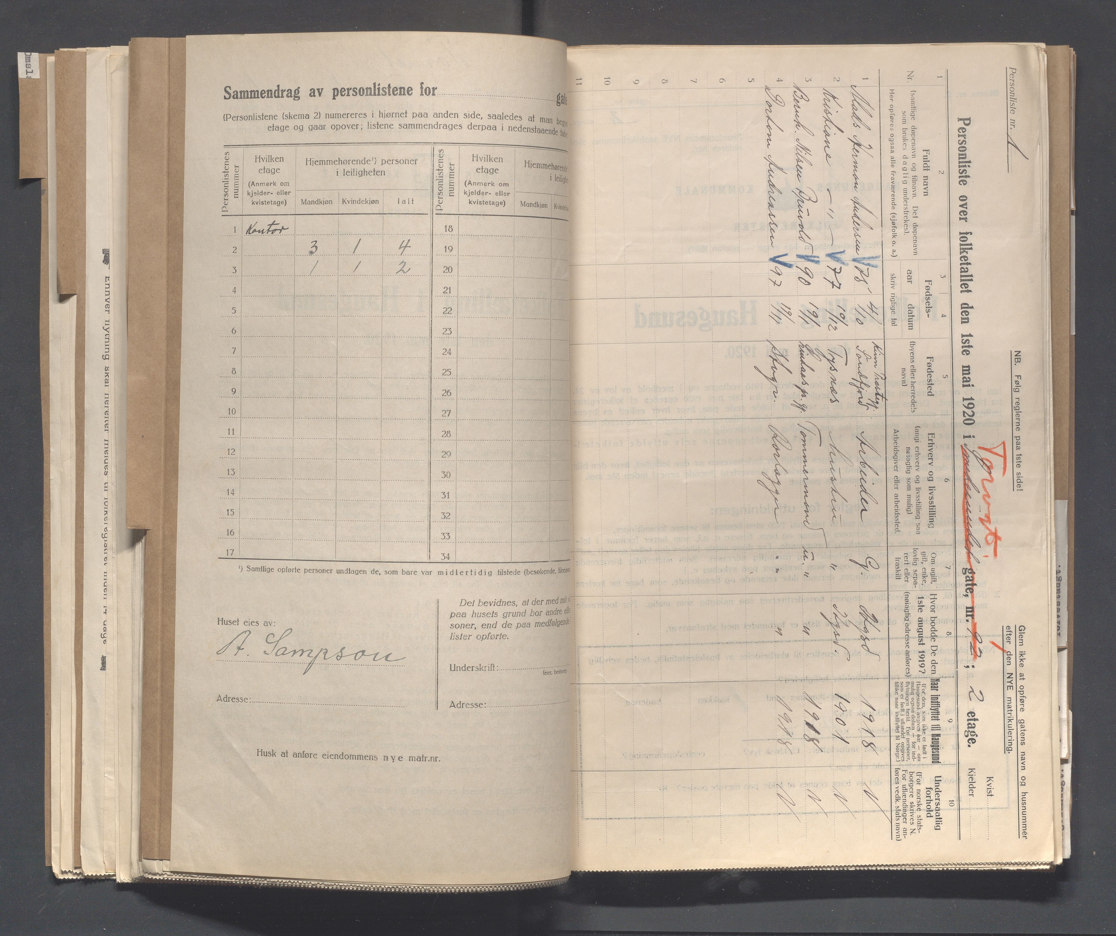 IKAR, Local census 1.5.1920 for Haugesund, 1920, p. 5208