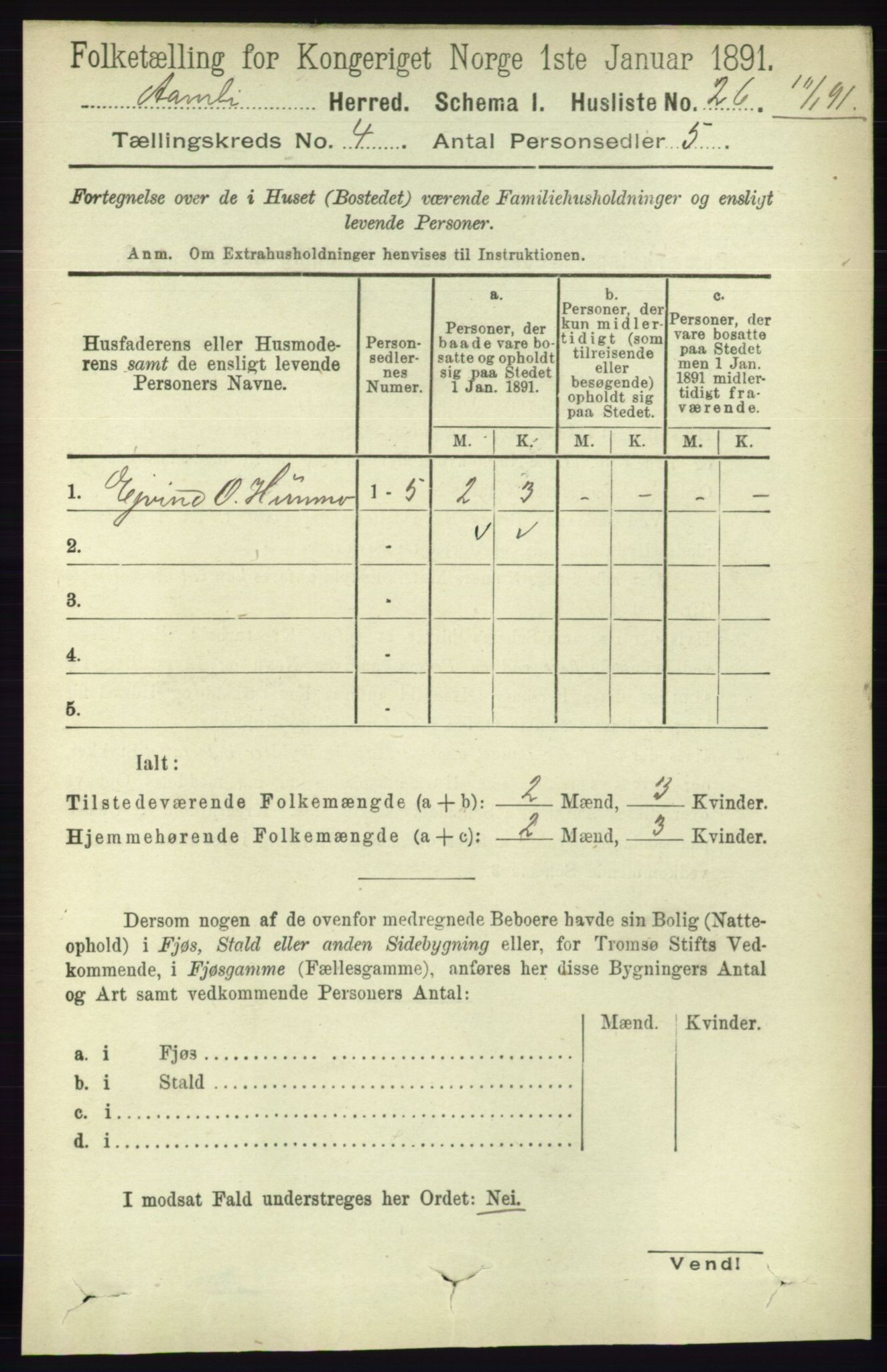 RA, 1891 census for 0929 Åmli, 1891, p. 436