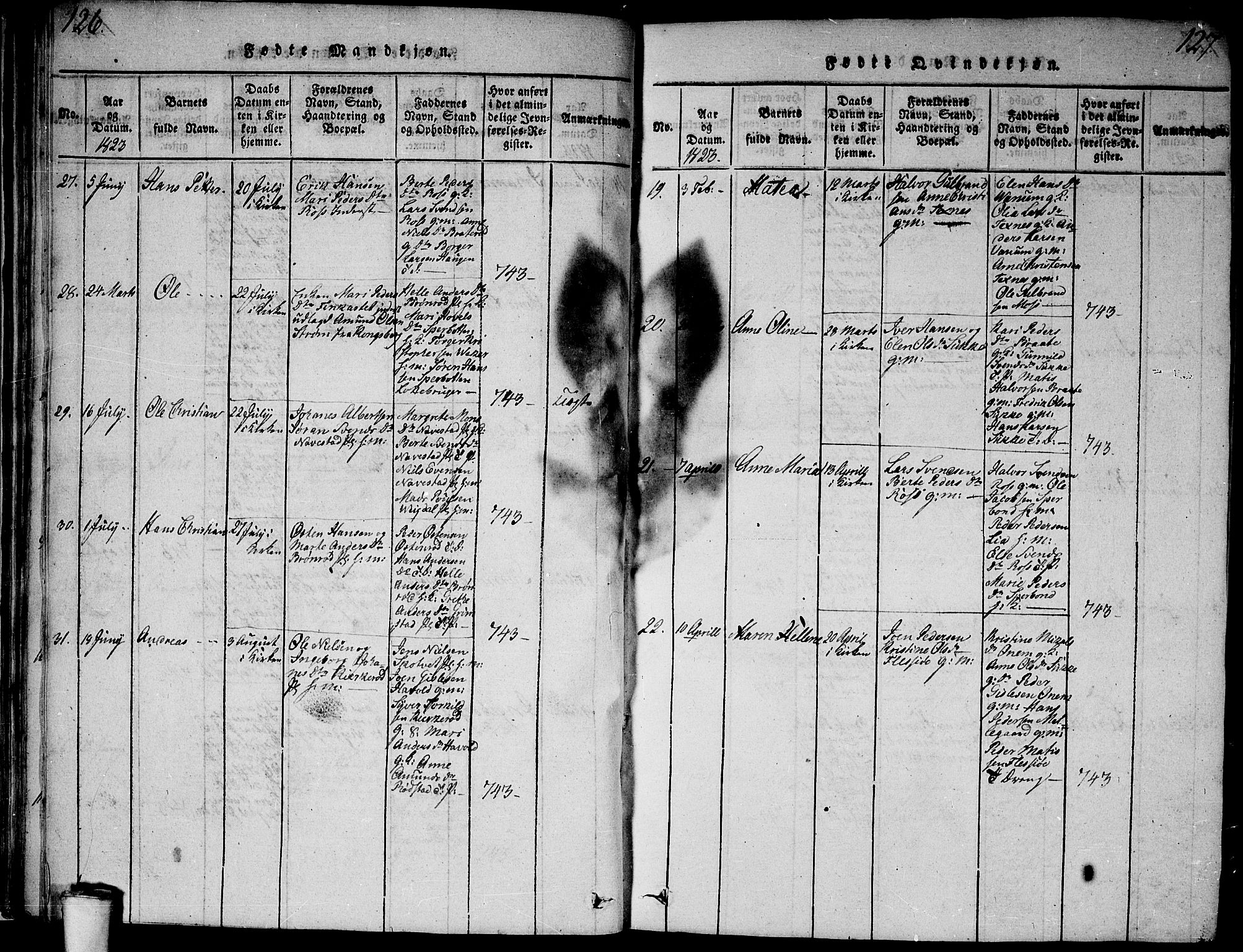 Våler prestekontor Kirkebøker, SAO/A-11083/G/Ga/L0001: Parish register (copy) no. I 1, 1815-1839, p. 126-127