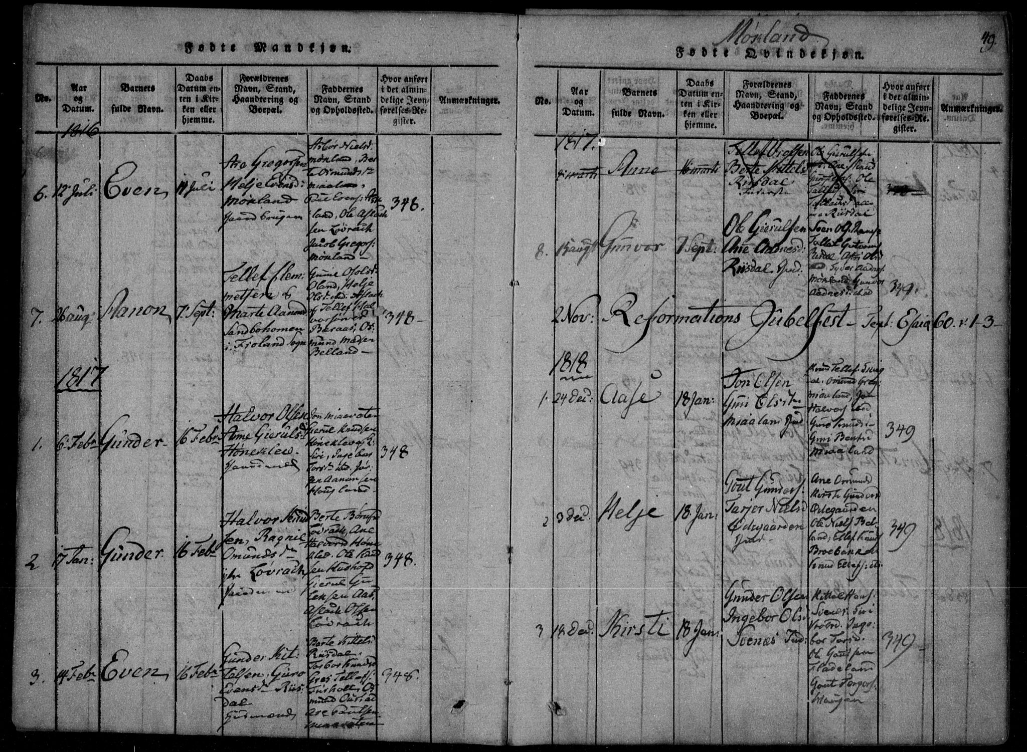 Åmli sokneprestkontor, AV/SAK-1111-0050/F/Fa/Fac/L0006: Parish register (official) no. A 6, 1816-1829, p. 49