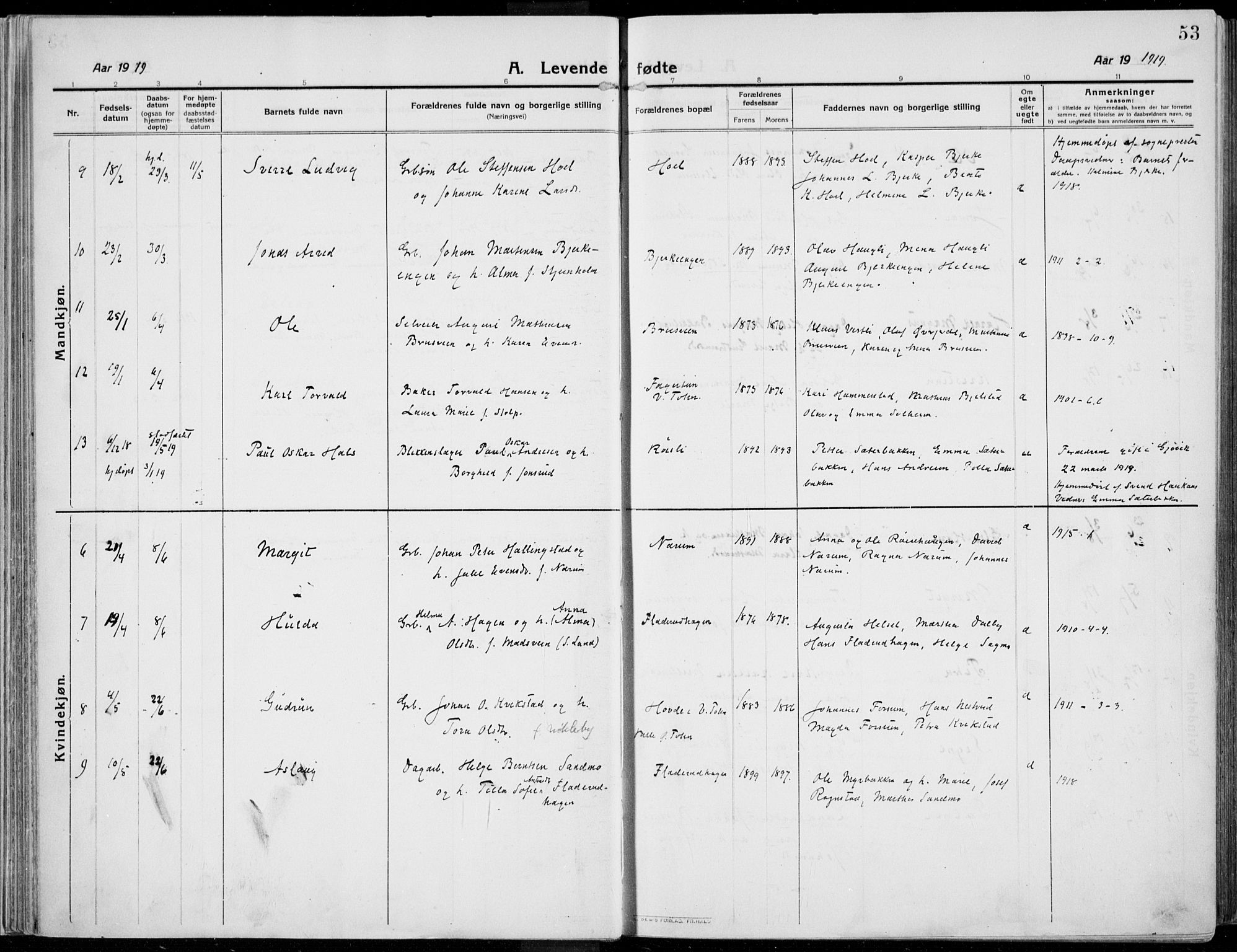 Kolbu prestekontor, AV/SAH-PREST-110/H/Ha/Haa/L0002: Parish register (official) no. 2, 1912-1926, p. 53