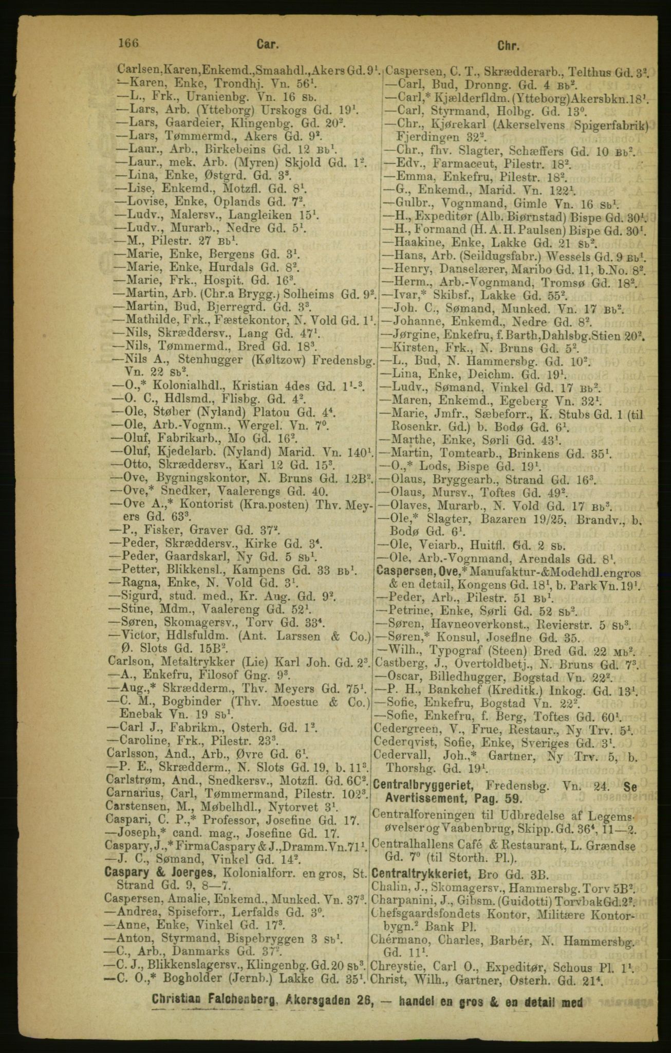 Kristiania/Oslo adressebok, PUBL/-, 1888, p. 166