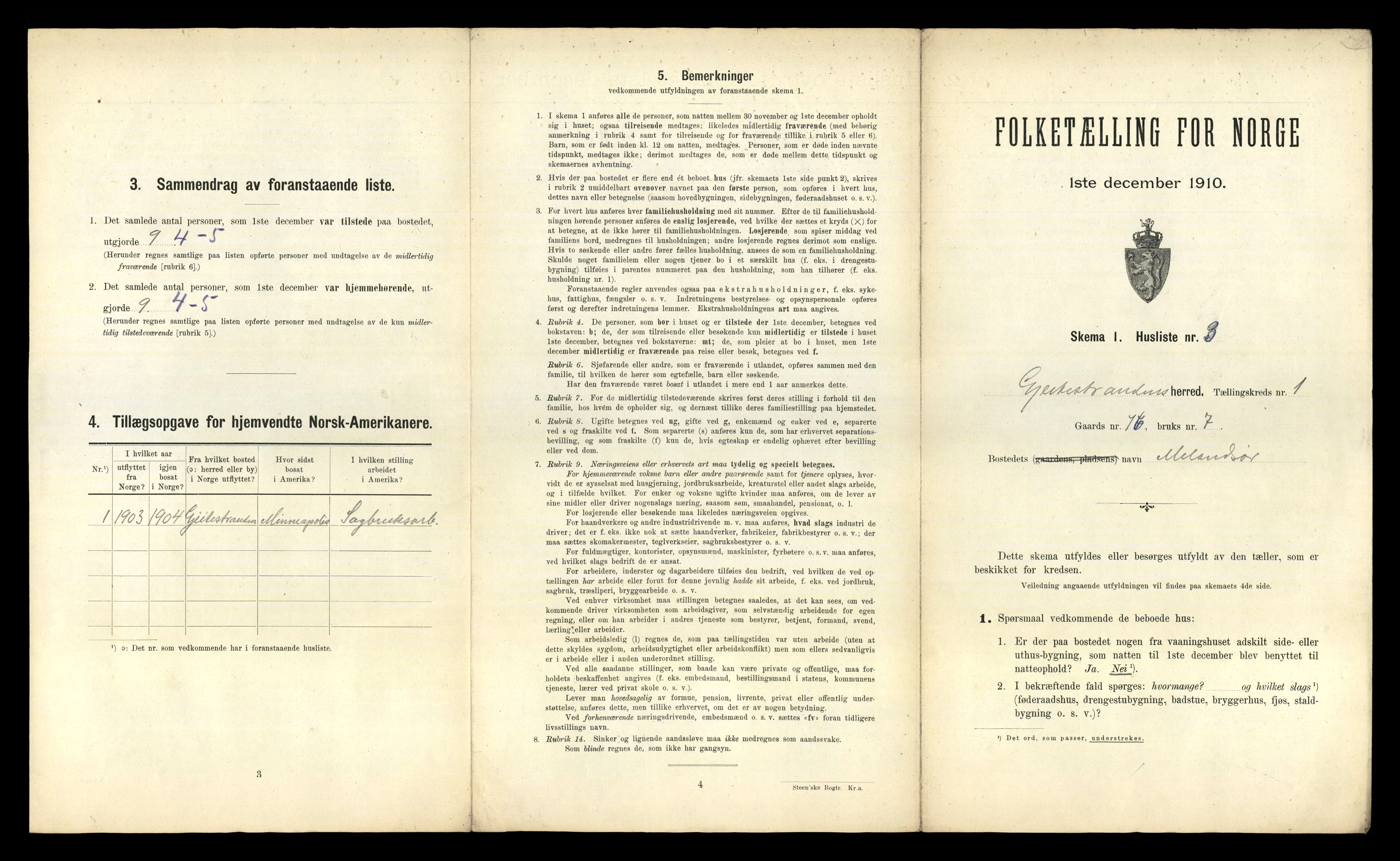 RA, 1910 census for Geitastrand, 1910, p. 22