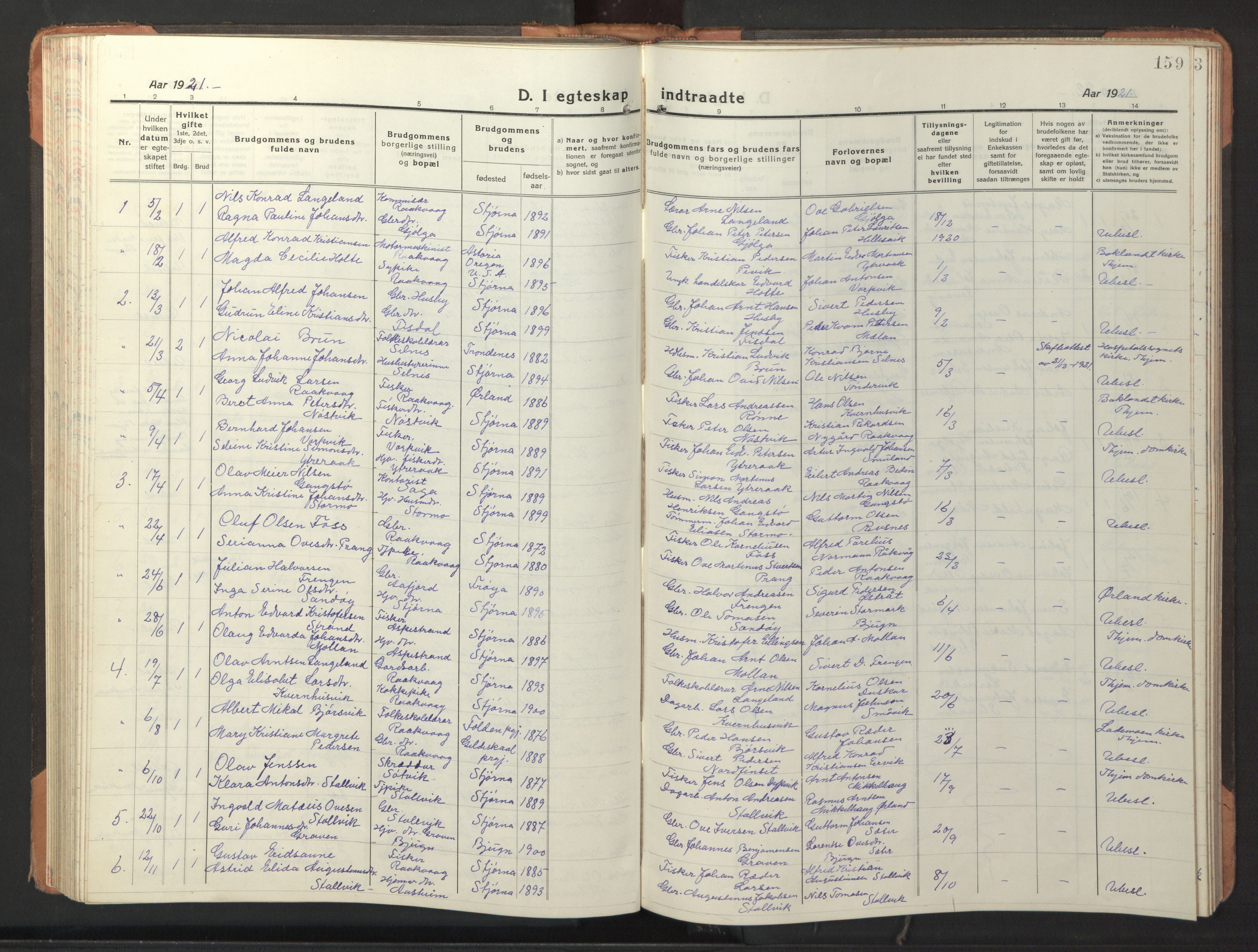 Ministerialprotokoller, klokkerbøker og fødselsregistre - Sør-Trøndelag, SAT/A-1456/653/L0658: Parish register (copy) no. 653C02, 1919-1947, p. 159