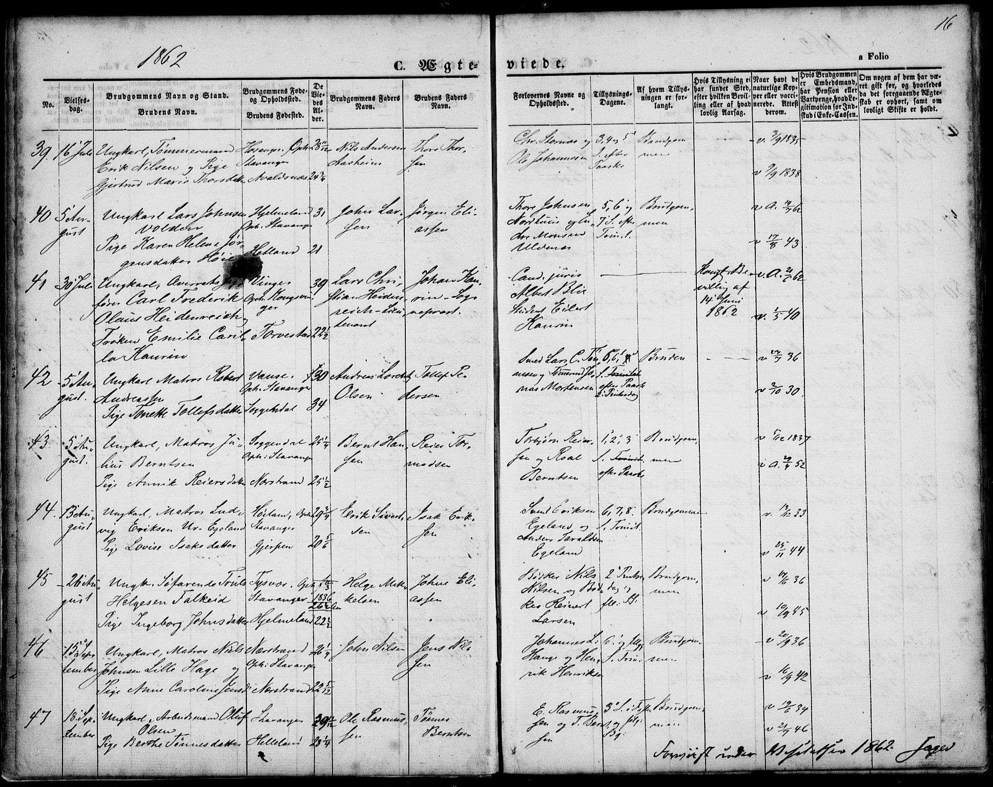 St. Petri sokneprestkontor, AV/SAST-A-101813/001/30/30BA/L0002: Parish register (official) no. A 2, 1861-1869, p. 16