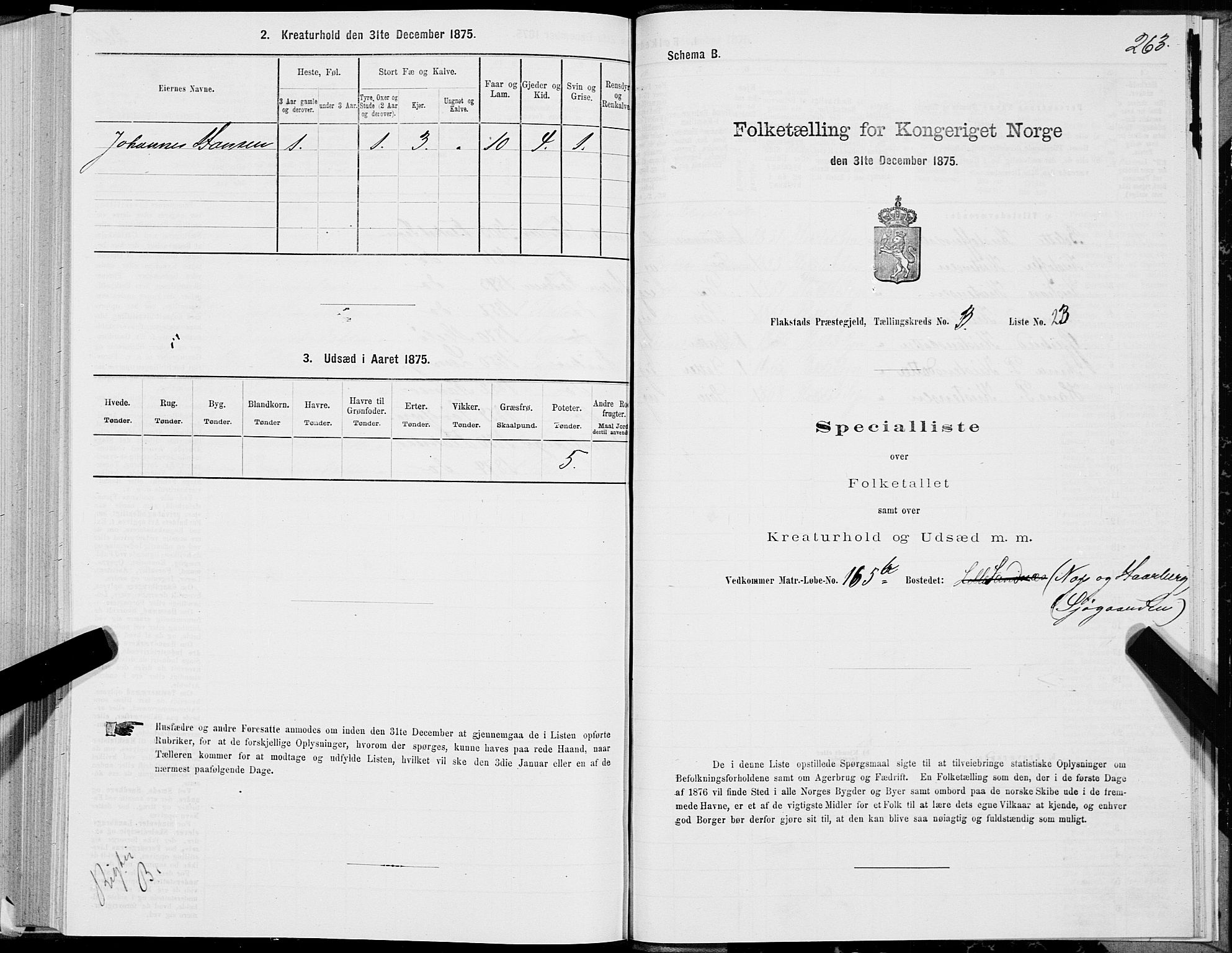 SAT, 1875 census for 1859P Flakstad, 1875, p. 1263