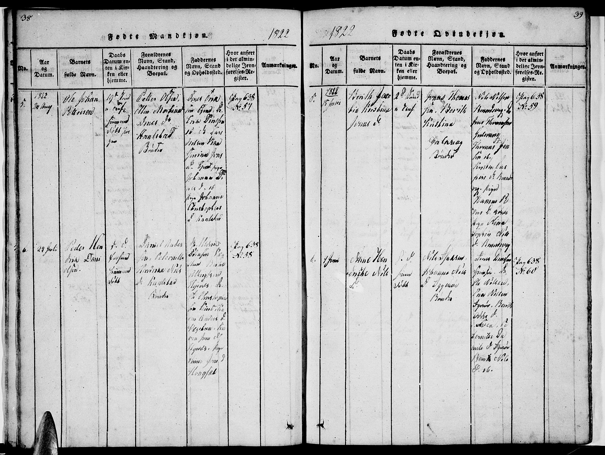 Ministerialprotokoller, klokkerbøker og fødselsregistre - Nordland, AV/SAT-A-1459/816/L0239: Parish register (official) no. 816A05, 1820-1845, p. 38-39