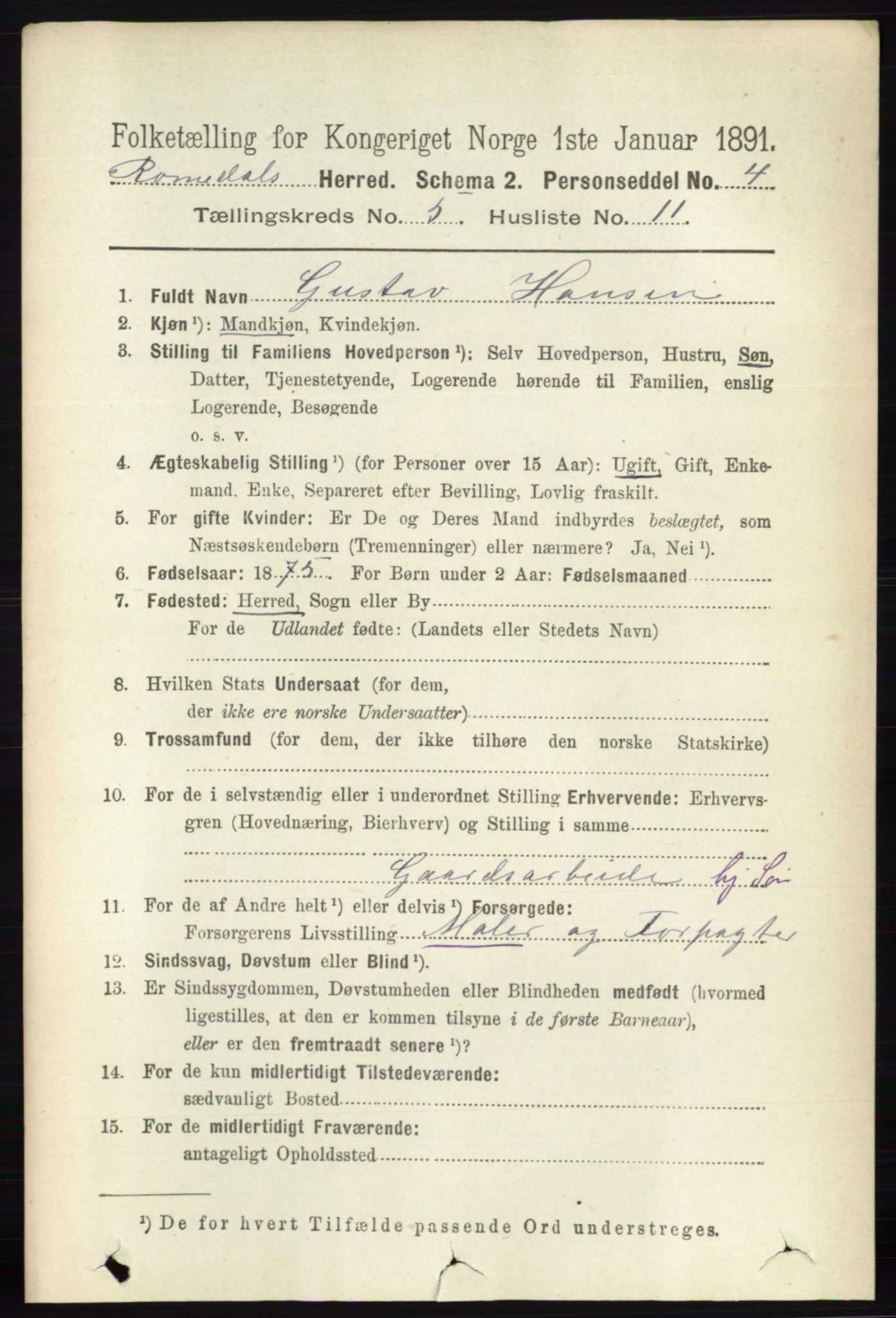 RA, 1891 census for 0416 Romedal, 1891, p. 2515