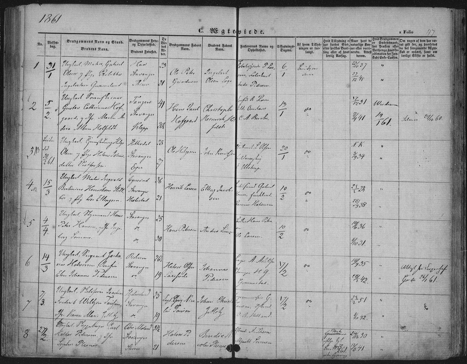 Domkirken sokneprestkontor, SAST/A-101812/001/30/30BA/L0019: Parish register (official) no. A 18, 1857-1877, p. 47