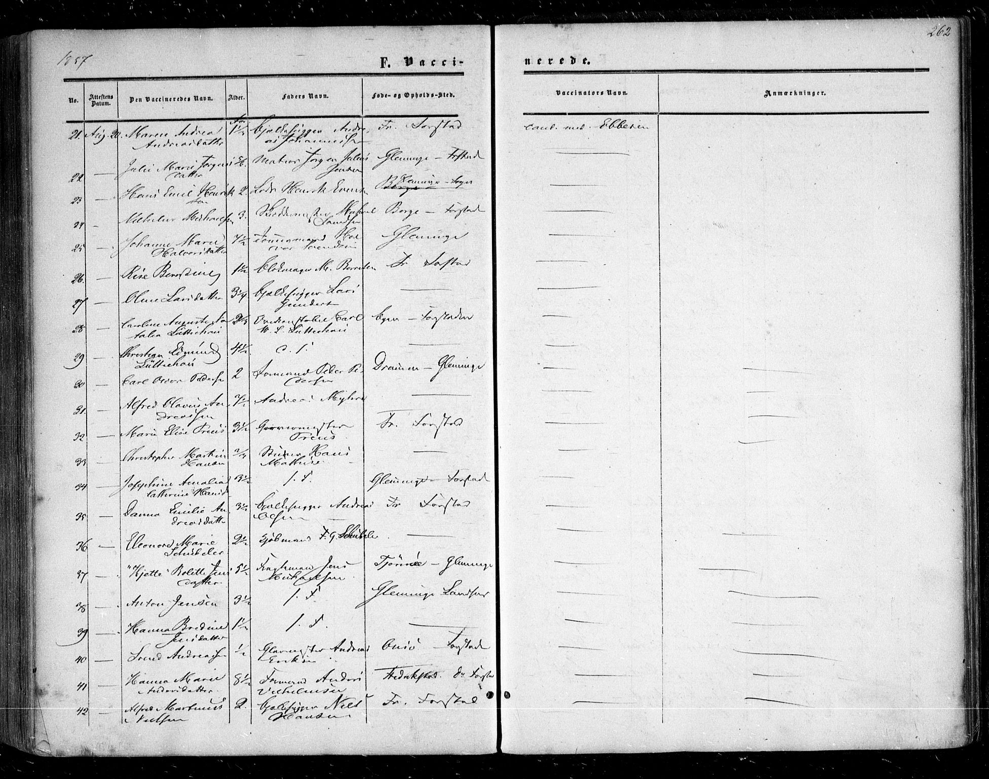 Glemmen prestekontor Kirkebøker, SAO/A-10908/F/Fa/L0007: Parish register (official) no. 7, 1853-1862, p. 262