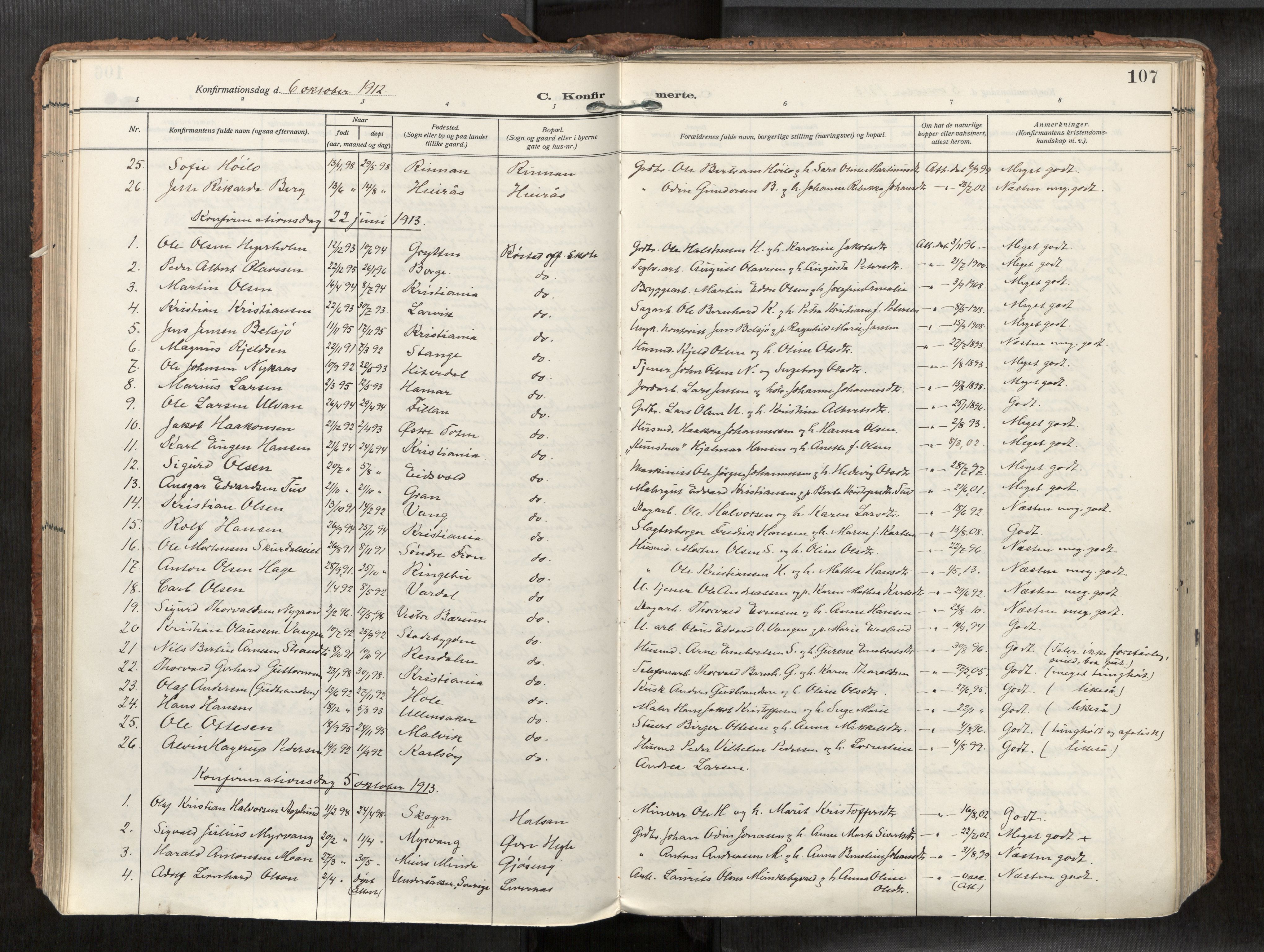 Levanger sokneprestkontor, SAT/A-1301/2/H/Haa/L0002: Parish register (official) no. 2, 1912-1935, p. 107