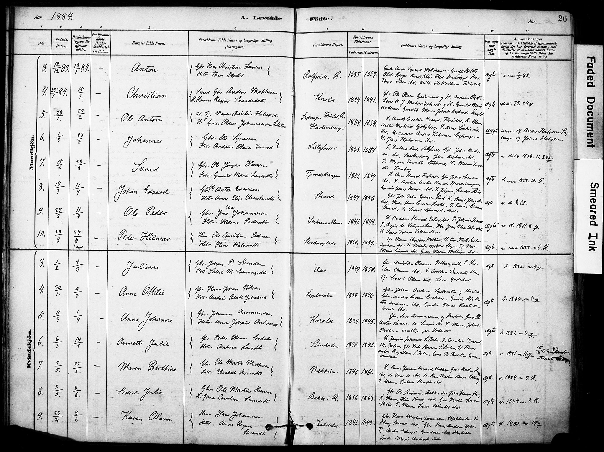 Rakkestad prestekontor Kirkebøker, AV/SAO-A-2008/F/Fb/L0001: Parish register (official) no. II 1, 1878-1899, p. 26