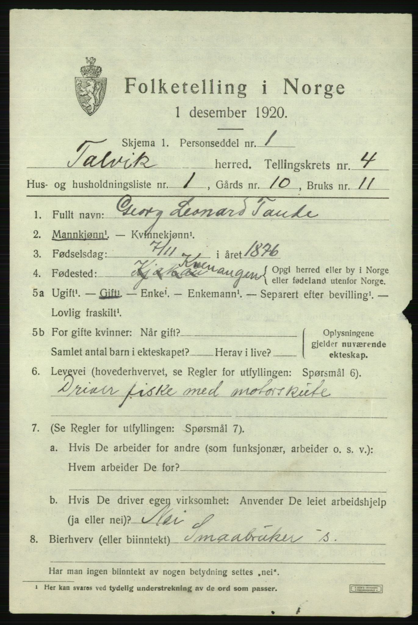 SATØ, 1920 census for Talvik, 1920, p. 2576