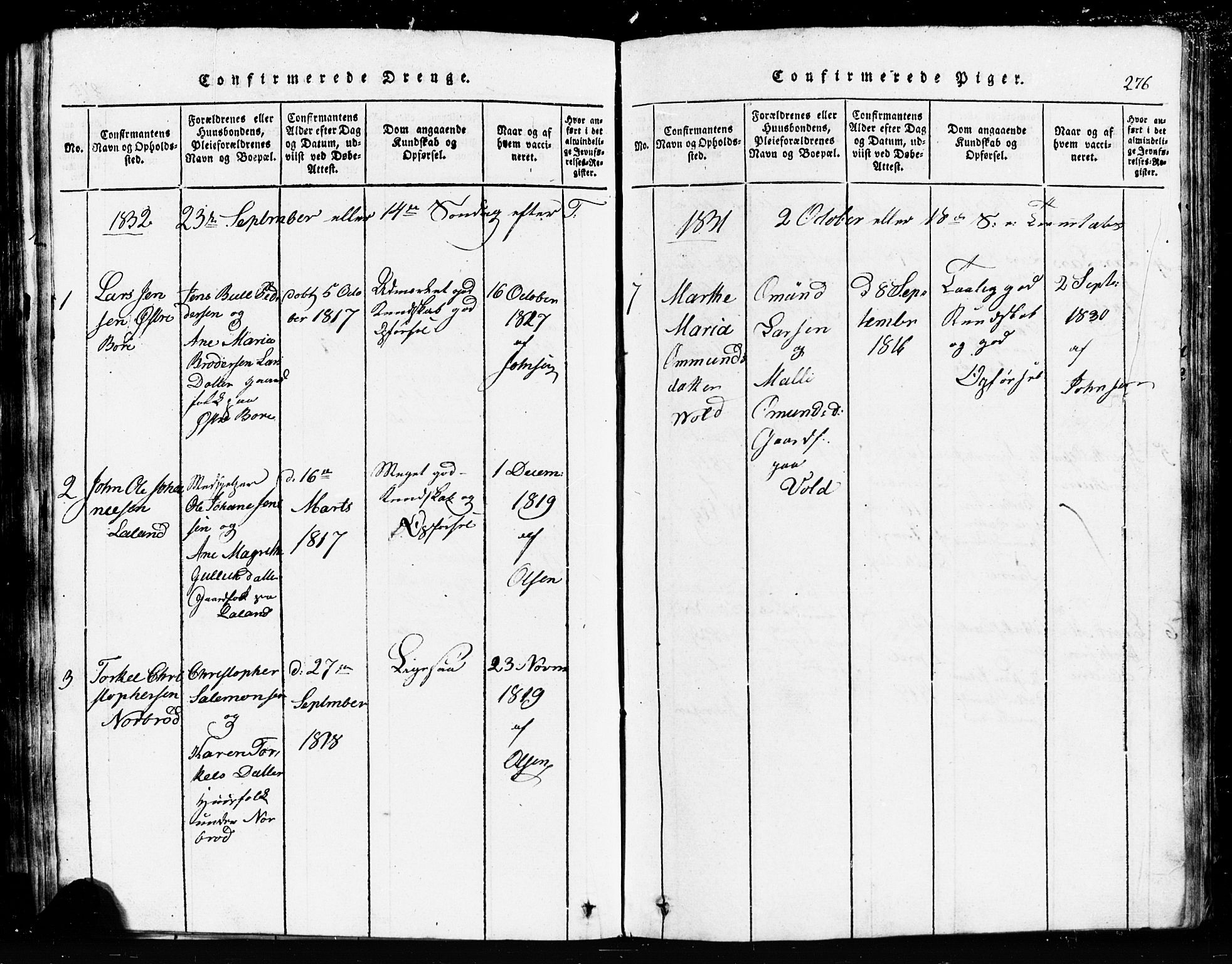 Klepp sokneprestkontor, SAST/A-101803/001/3/30BB/L0001: Parish register (copy) no.  B 1, 1816-1859, p. 276
