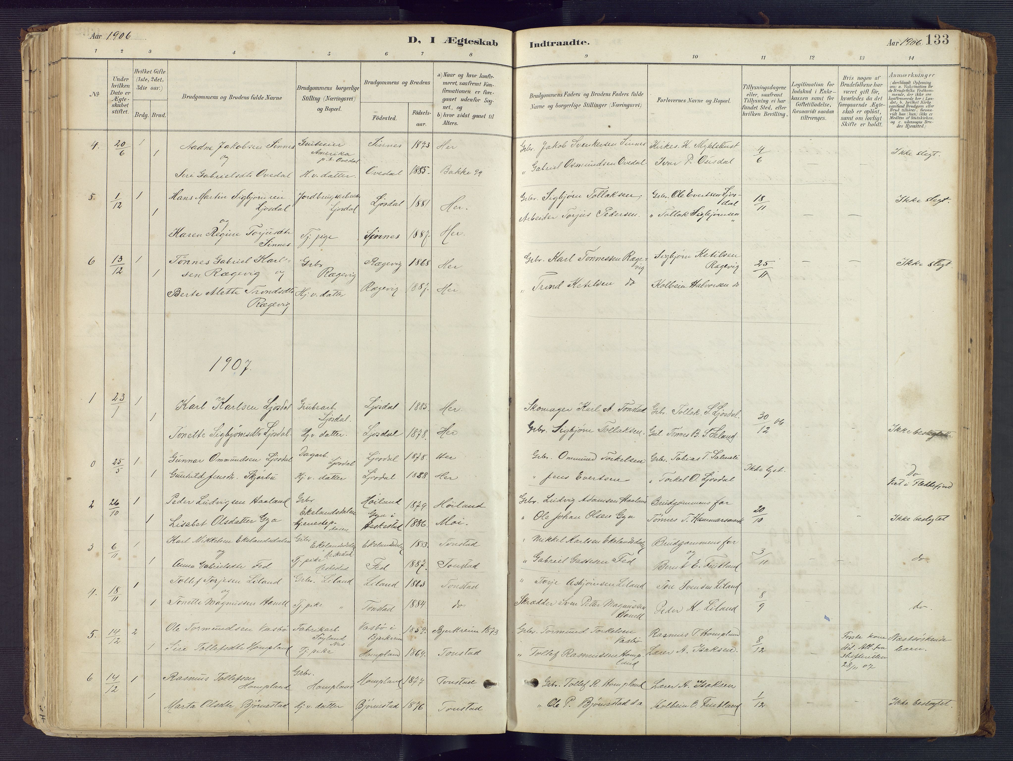 Sirdal sokneprestkontor, AV/SAK-1111-0036/F/Fa/Fab/L0004: Parish register (official) no. A 4, 1887-1919, p. 133