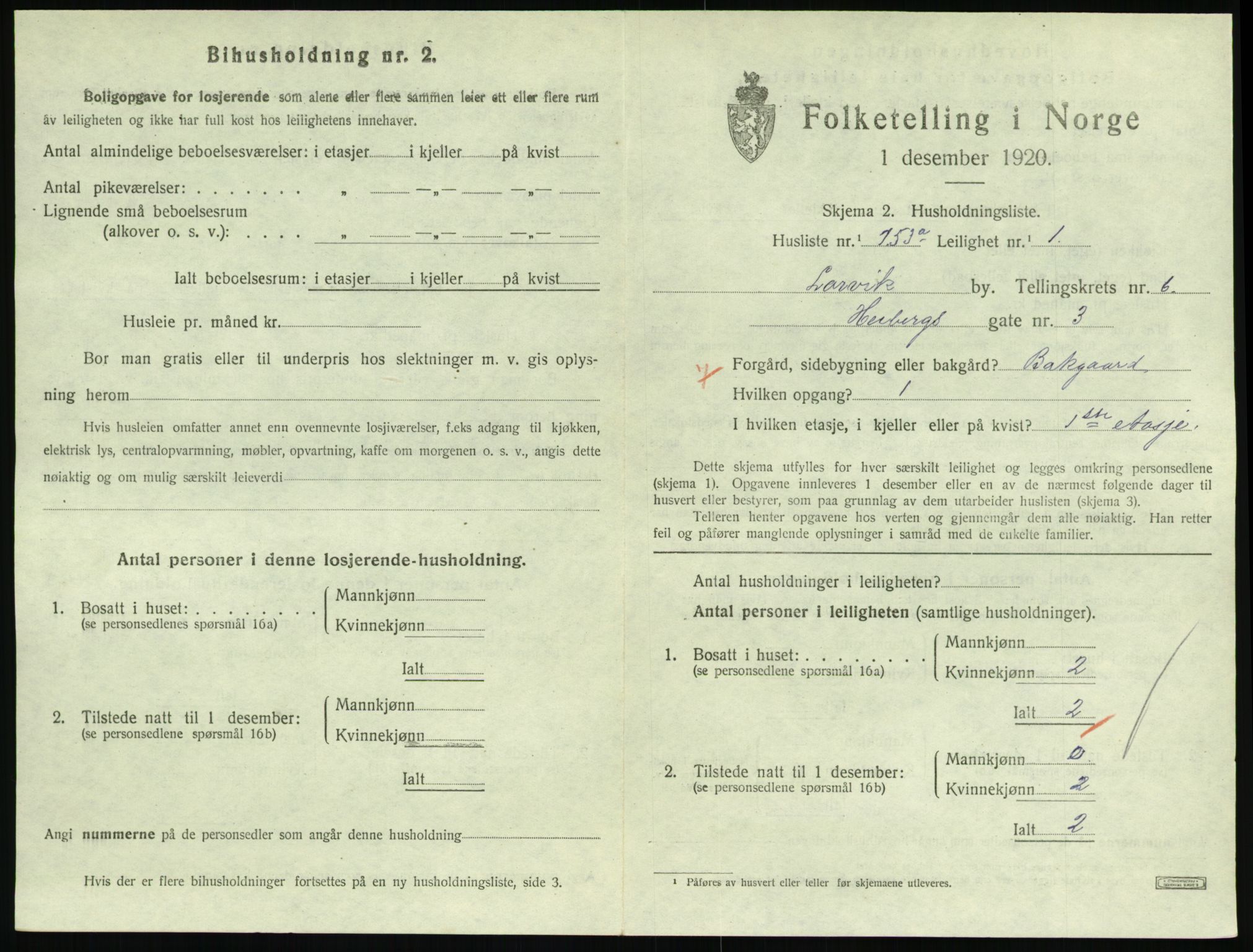 SAKO, 1920 census for Larvik, 1920, p. 5958