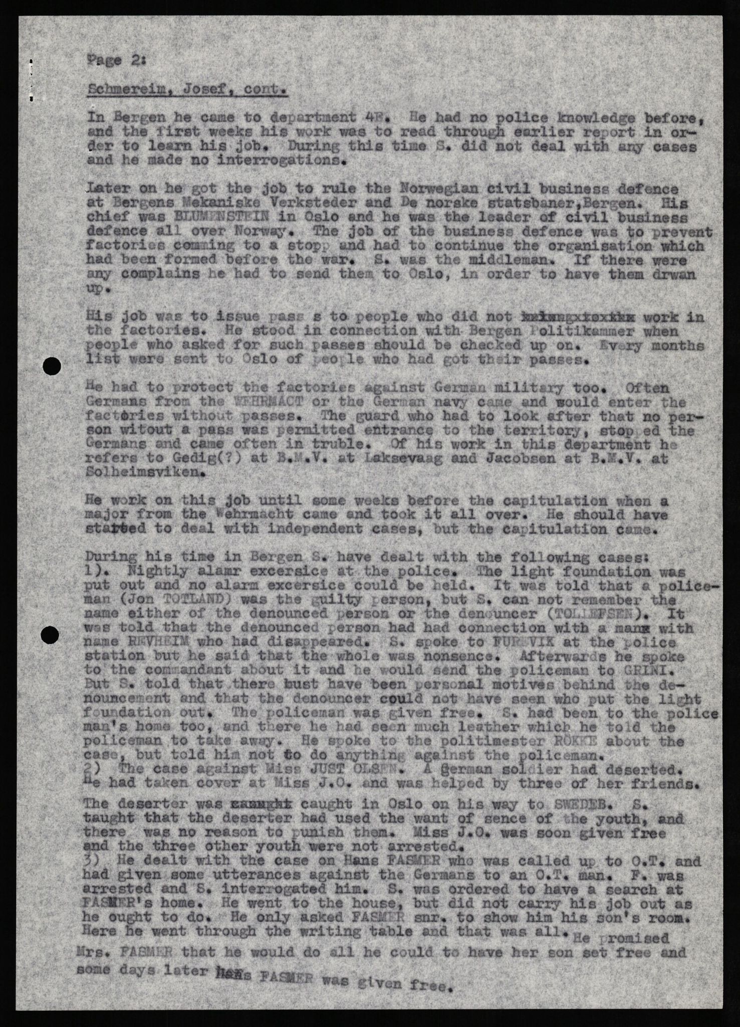 Forsvaret, Forsvarets overkommando II, RA/RAFA-3915/D/Db/L0029: CI Questionaires. Tyske okkupasjonsstyrker i Norge. Tyskere., 1945-1946, p. 322