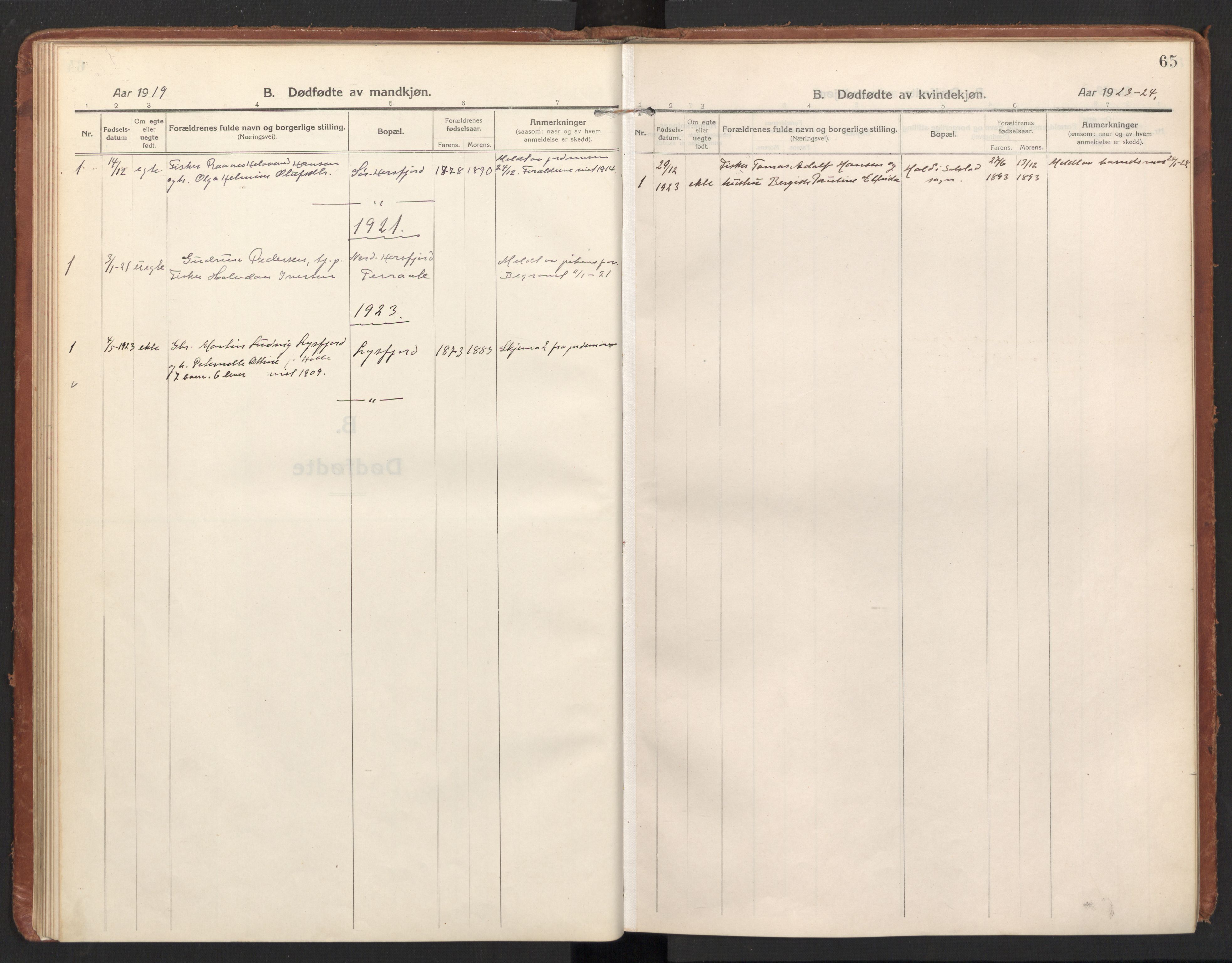 Ministerialprotokoller, klokkerbøker og fødselsregistre - Nordland, AV/SAT-A-1459/811/L0168: Parish register (official) no. 811A05, 1914-1932, p. 65