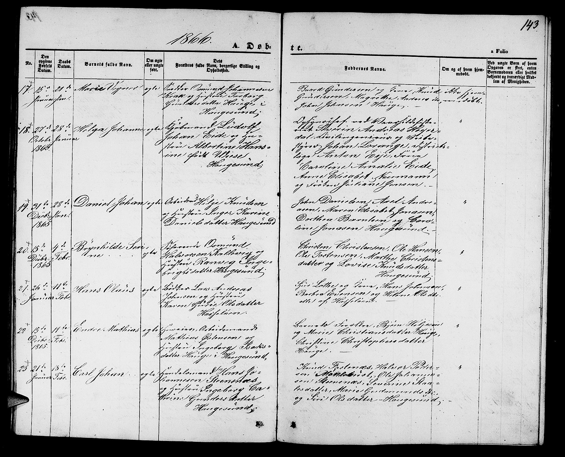 Torvastad sokneprestkontor, AV/SAST-A -101857/H/Ha/Hab/L0006: Parish register (copy) no. B 6, 1858-1867, p. 143