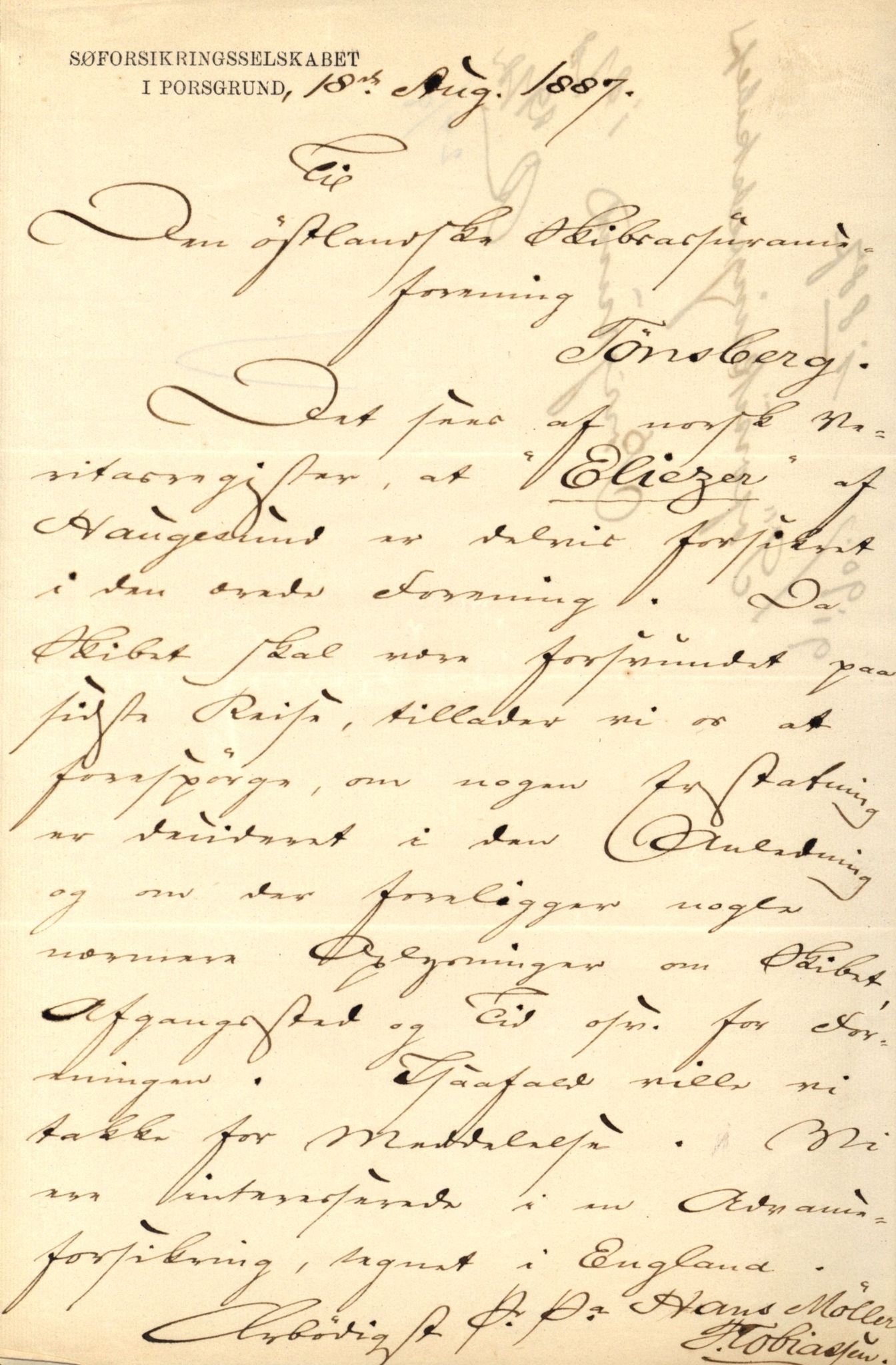 Pa 63 - Østlandske skibsassuranceforening, VEMU/A-1079/G/Ga/L0020/0003: Havaridokumenter / Anton, Diamant, Templar, Finn, Eliezer, Arctic, 1887, p. 260