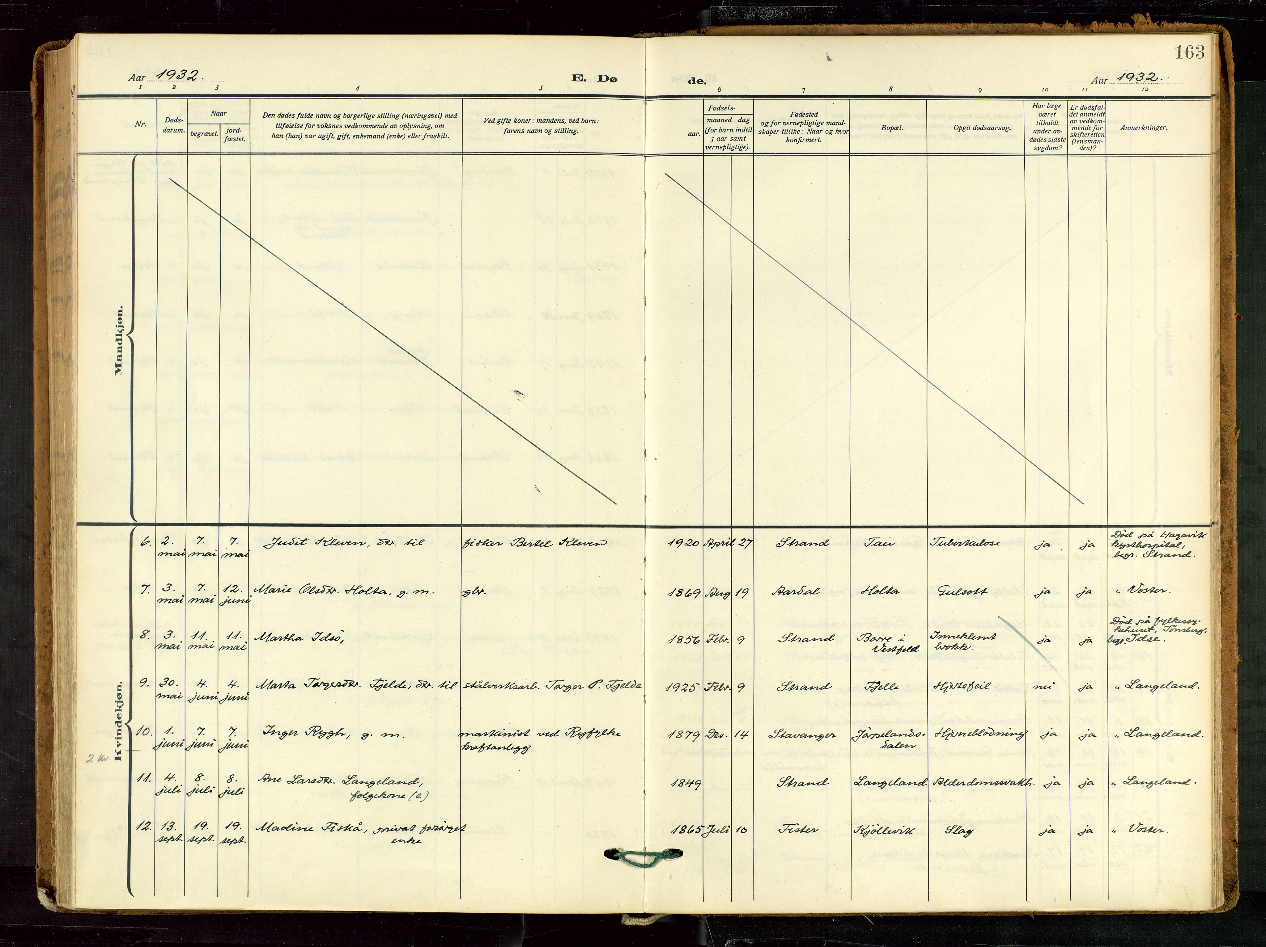 Strand sokneprestkontor, AV/SAST-A-101828/H/Ha/Haa/L0012: Parish register (official) no. A 12, 1927-1946, p. 163