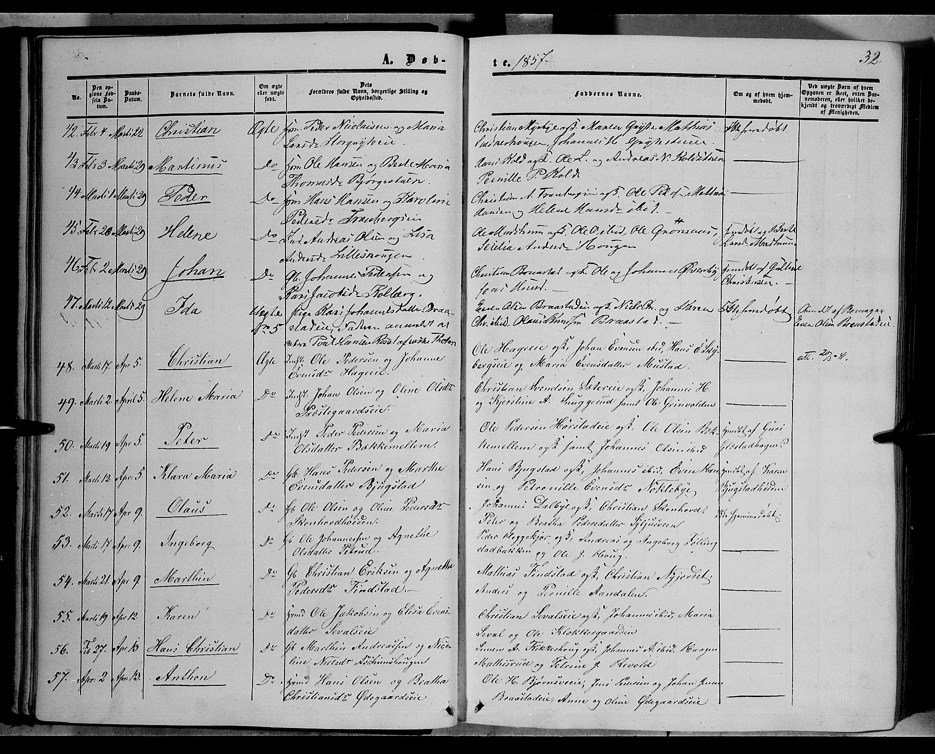 Vardal prestekontor, AV/SAH-PREST-100/H/Ha/Haa/L0006: Parish register (official) no. 6, 1854-1866, p. 32
