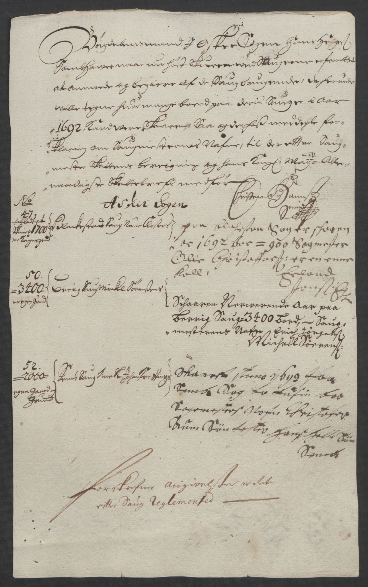 Rentekammeret inntil 1814, Reviderte regnskaper, Fogderegnskap, AV/RA-EA-4092/R08/L0426: Fogderegnskap Aker, 1692-1693, p. 108