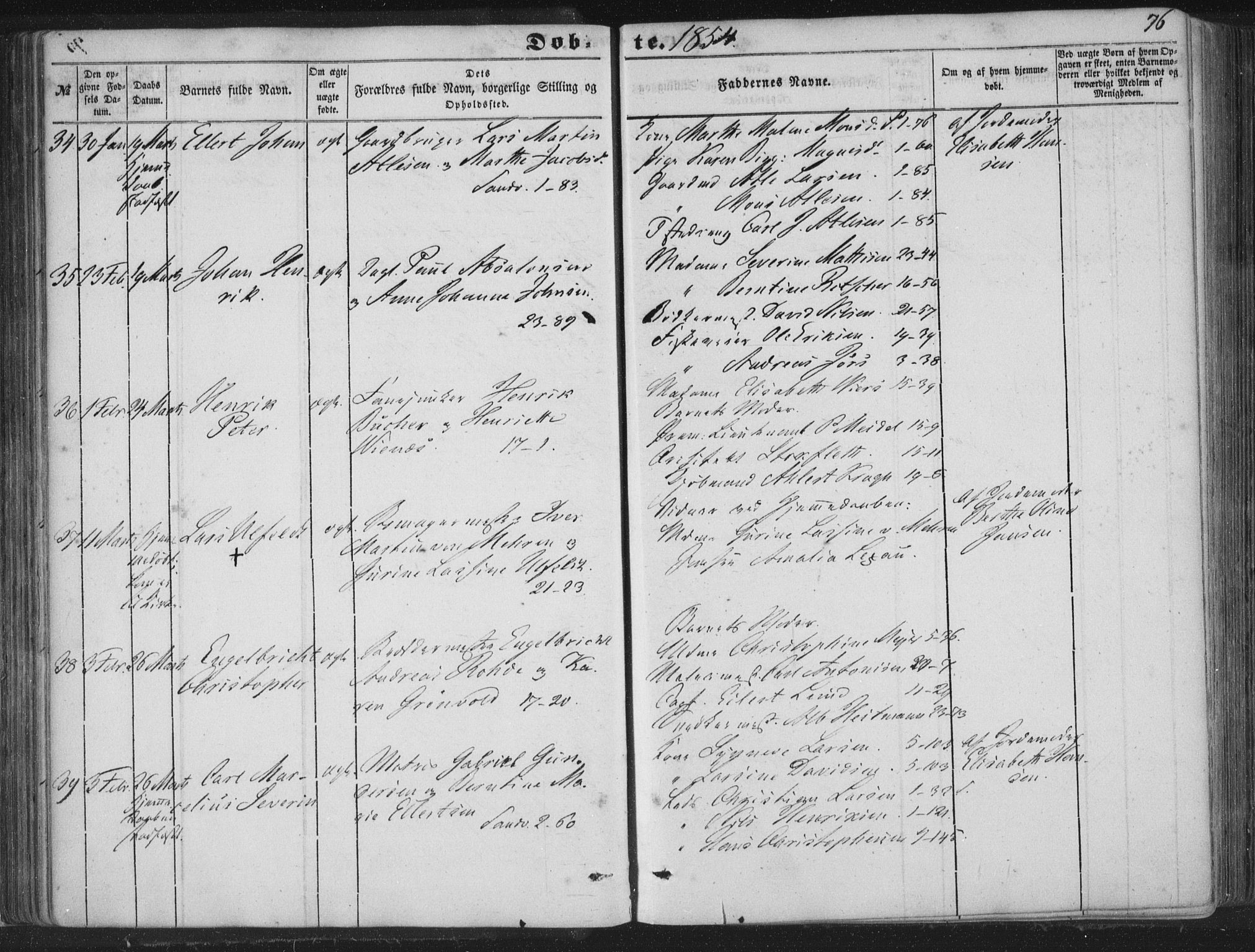 Korskirken sokneprestembete, AV/SAB-A-76101/H/Haa/L0017: Parish register (official) no. B 3, 1851-1857, p. 76