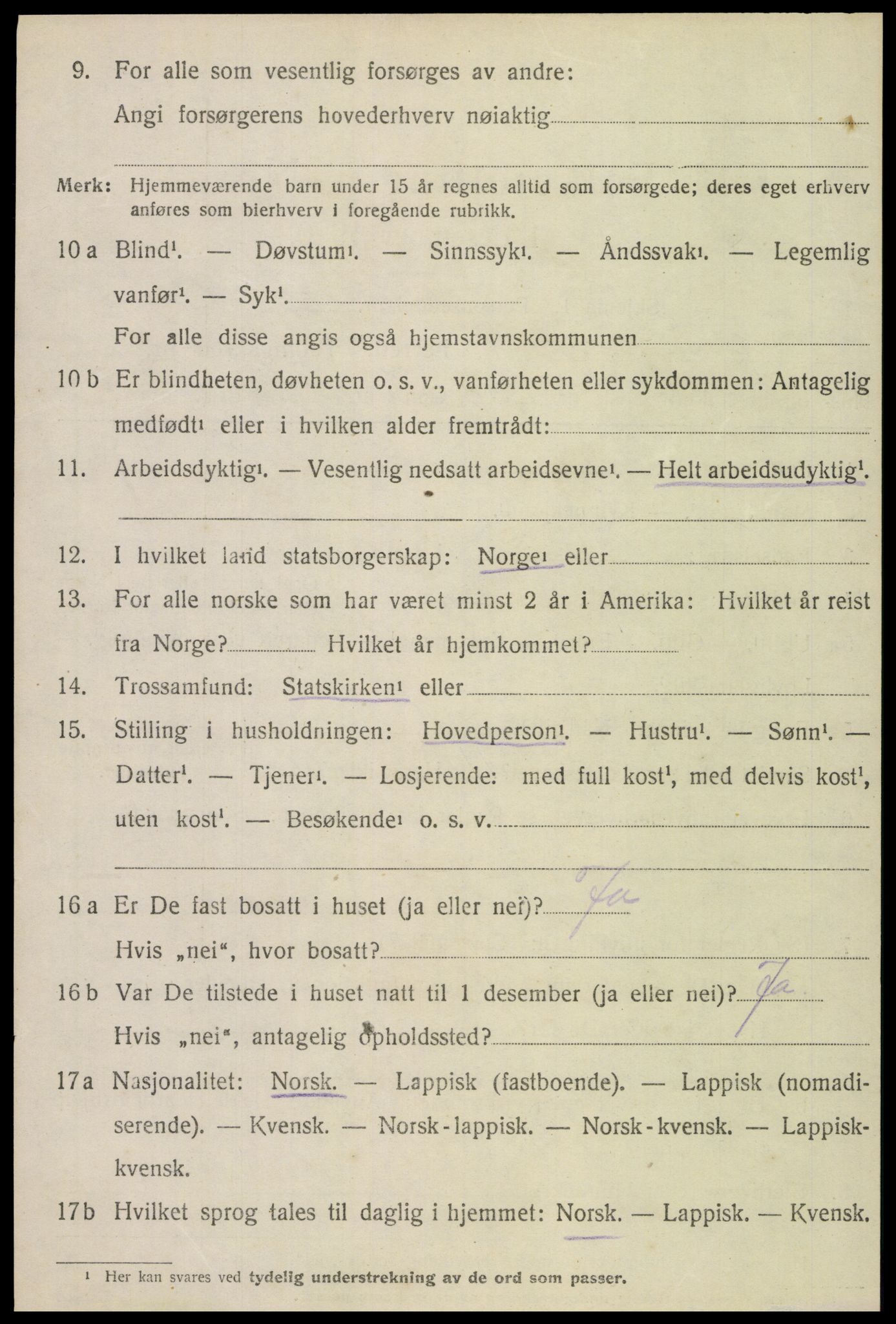 SAT, 1920 census for Lurøy, 1920, p. 3854