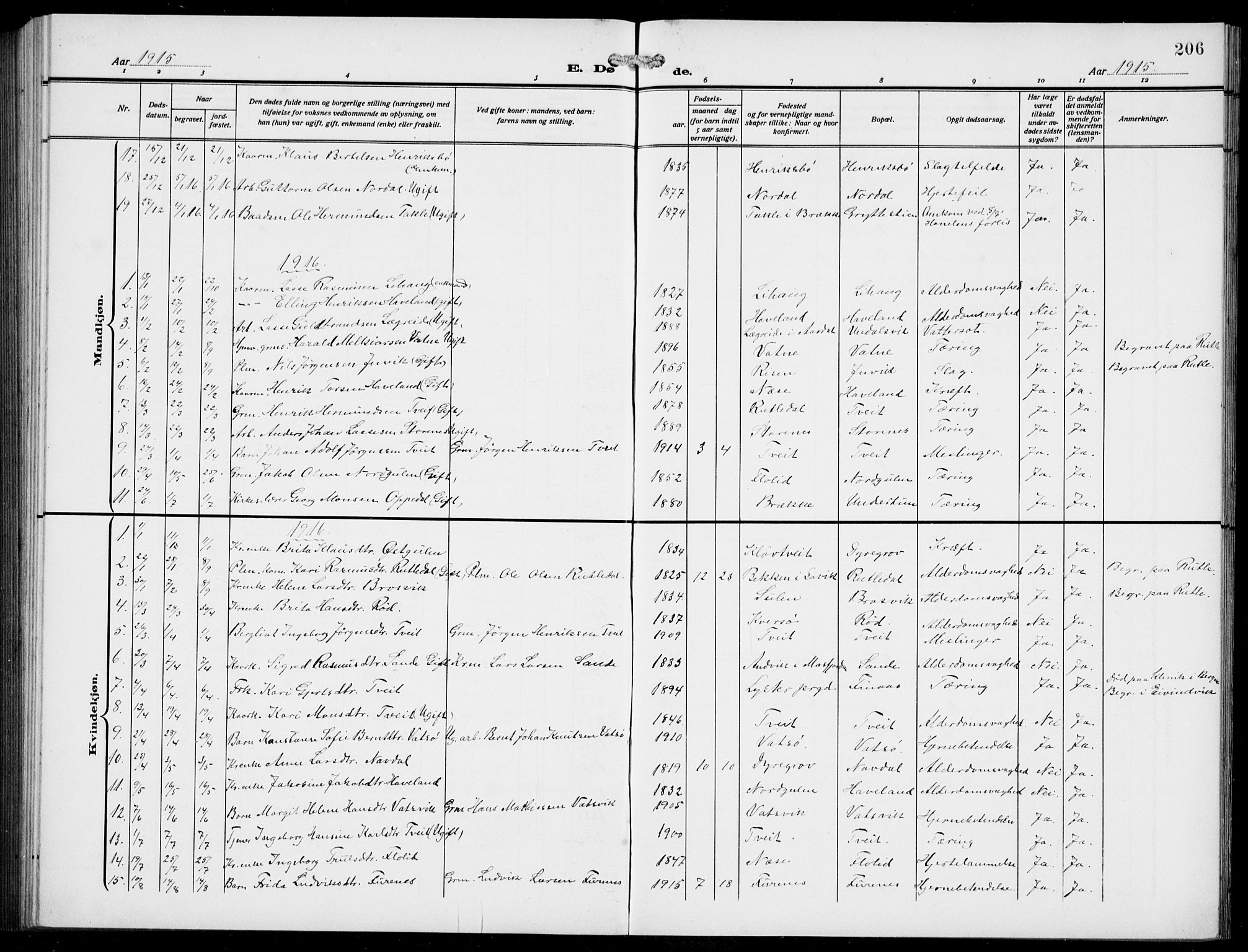 Gulen sokneprestembete, AV/SAB-A-80201/H/Hab/Habb/L0004: Parish register (copy) no. B 4, 1908-1936, p. 206