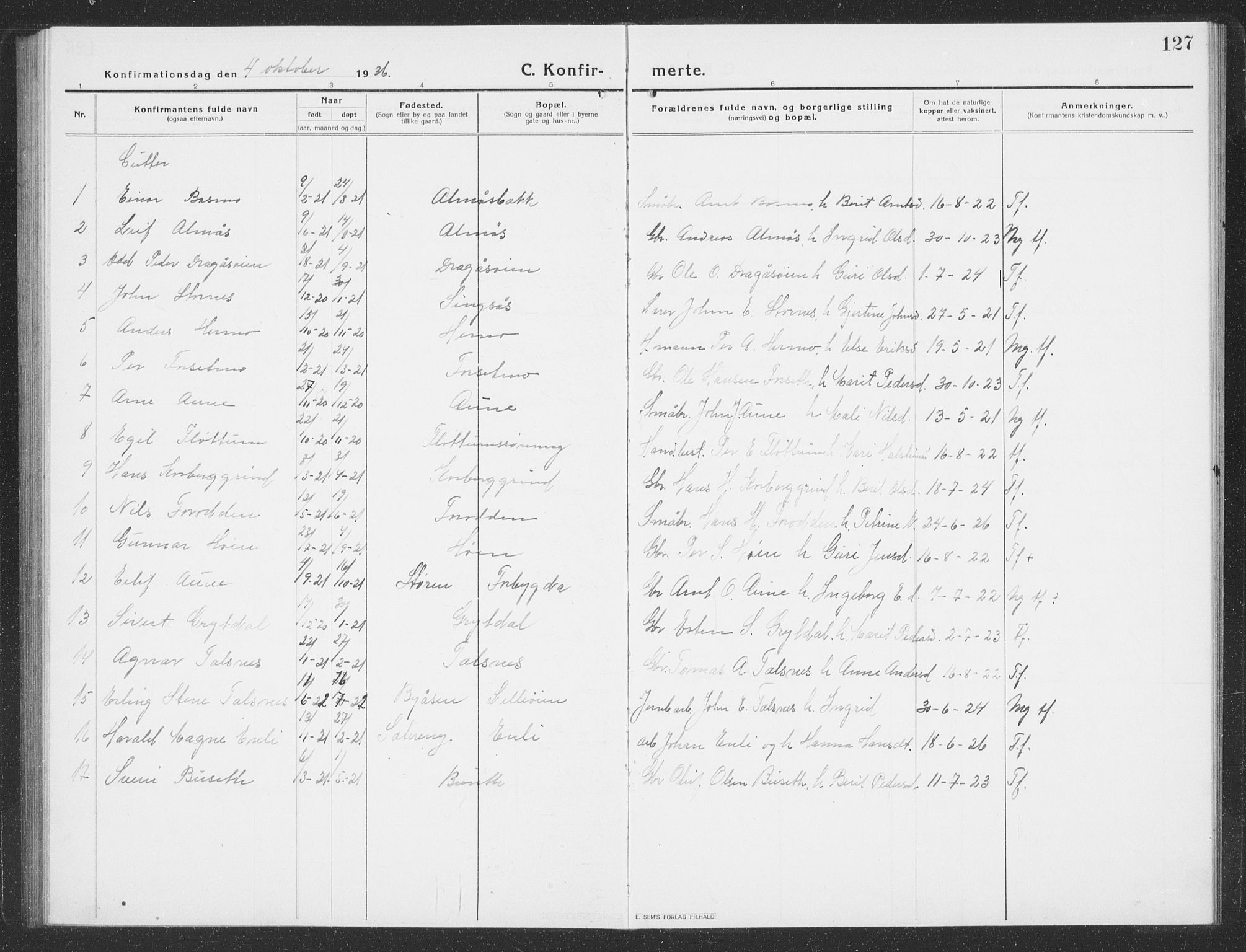 Ministerialprotokoller, klokkerbøker og fødselsregistre - Sør-Trøndelag, SAT/A-1456/688/L1030: Parish register (copy) no. 688C05, 1916-1939, p. 127