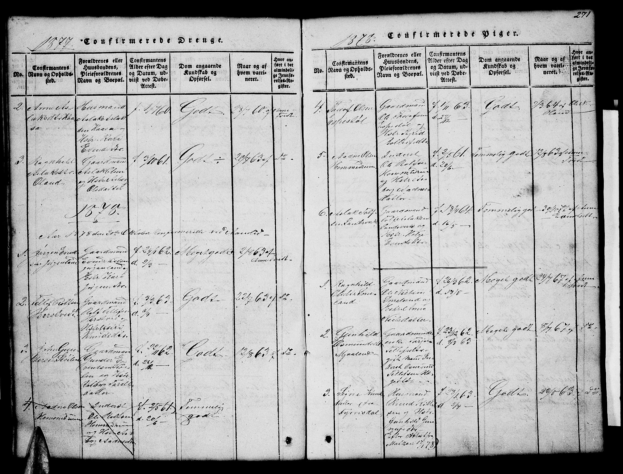 Åmli sokneprestkontor, SAK/1111-0050/F/Fb/Fba/L0001: Parish register (copy) no. B 1, 1816-1890, p. 271