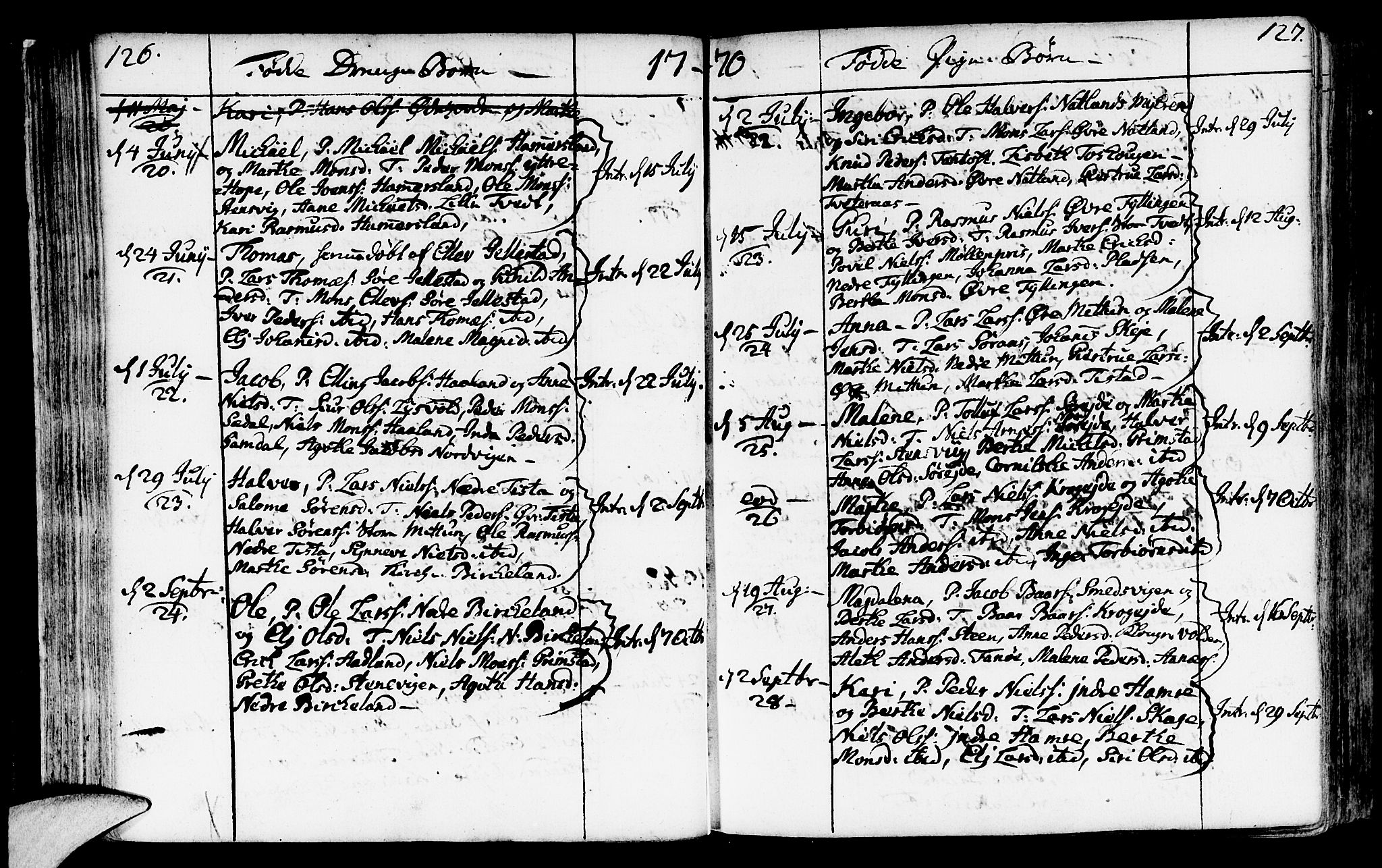 Fana Sokneprestembete, AV/SAB-A-75101/H/Haa/Haaa/L0004: Parish register (official) no. A 4, 1757-1774, p. 126-127