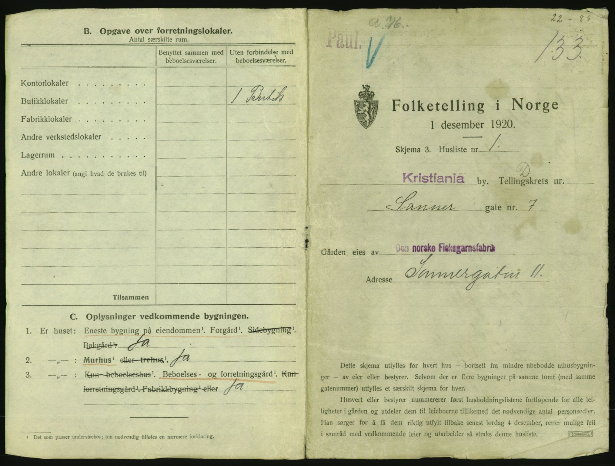 SAO, 1920 census for Kristiania, 1920, p. 87959