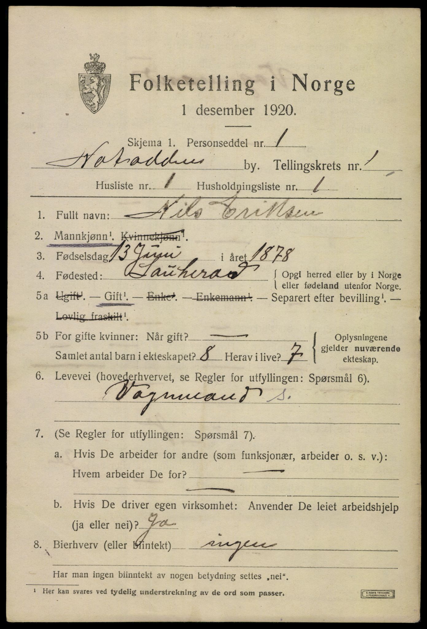 SAKO, 1920 census for Notodden, 1920, p. 4194